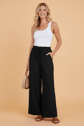 Solid Drawstring Elastic Waist Wide Leg Pants - Rooted & Reckless Co.