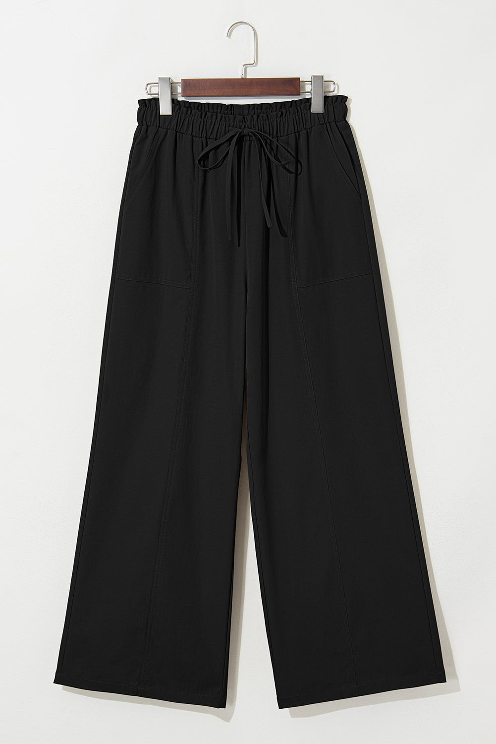 Solid Drawstring Elastic Waist Wide Leg Pants - Rooted & Reckless Co.