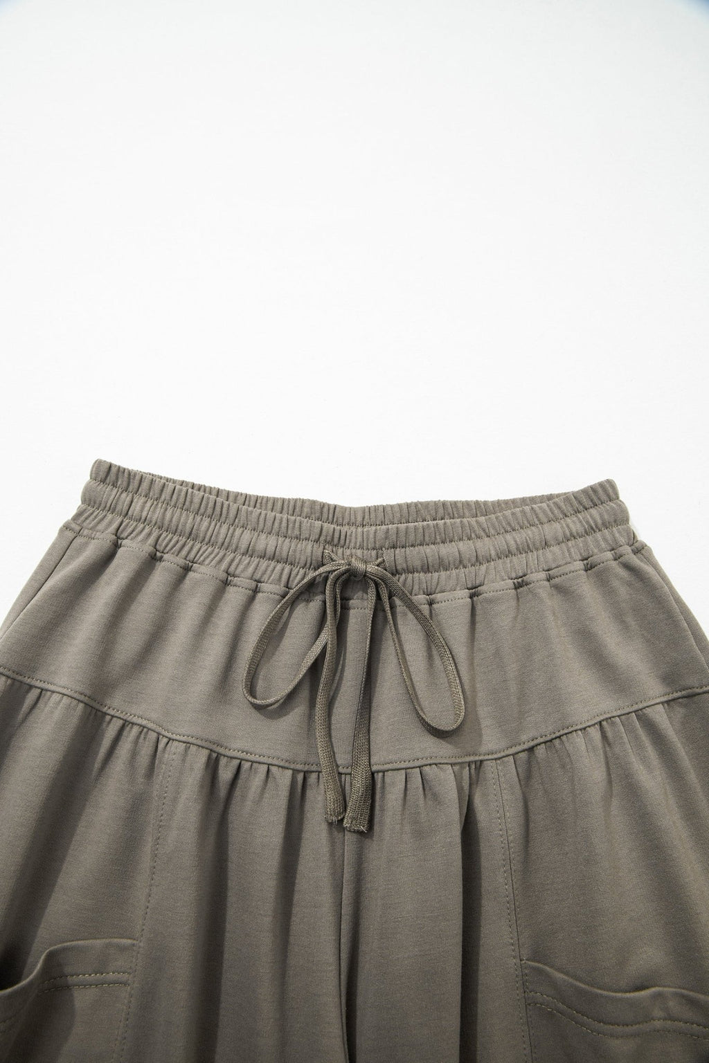 Solid Drawstring Elastic Waist Wide Leg Pants - Rooted & Reckless Co.