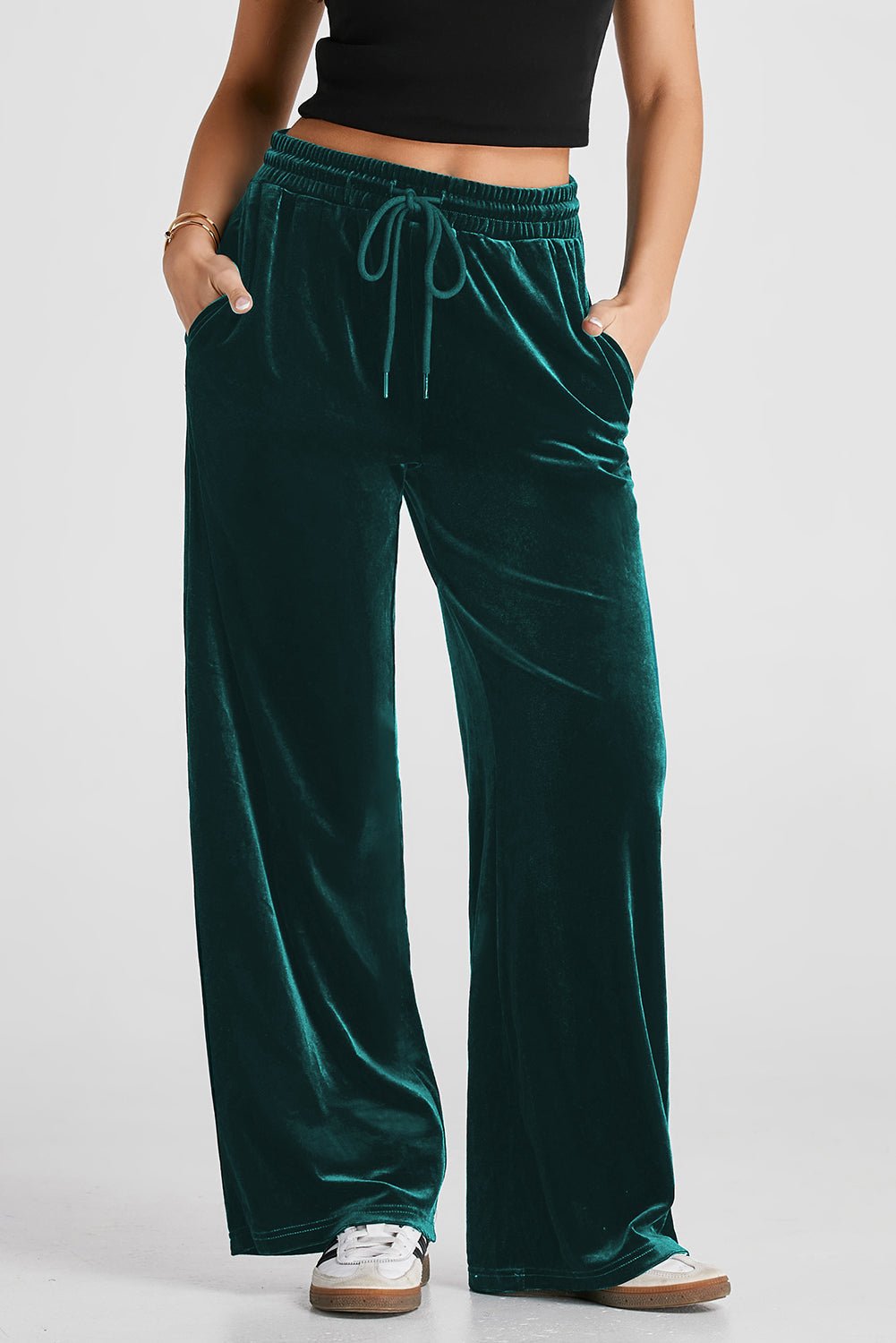 Solid Drawstring Waist Wide Leg Pants - Rooted & Reckless Co.