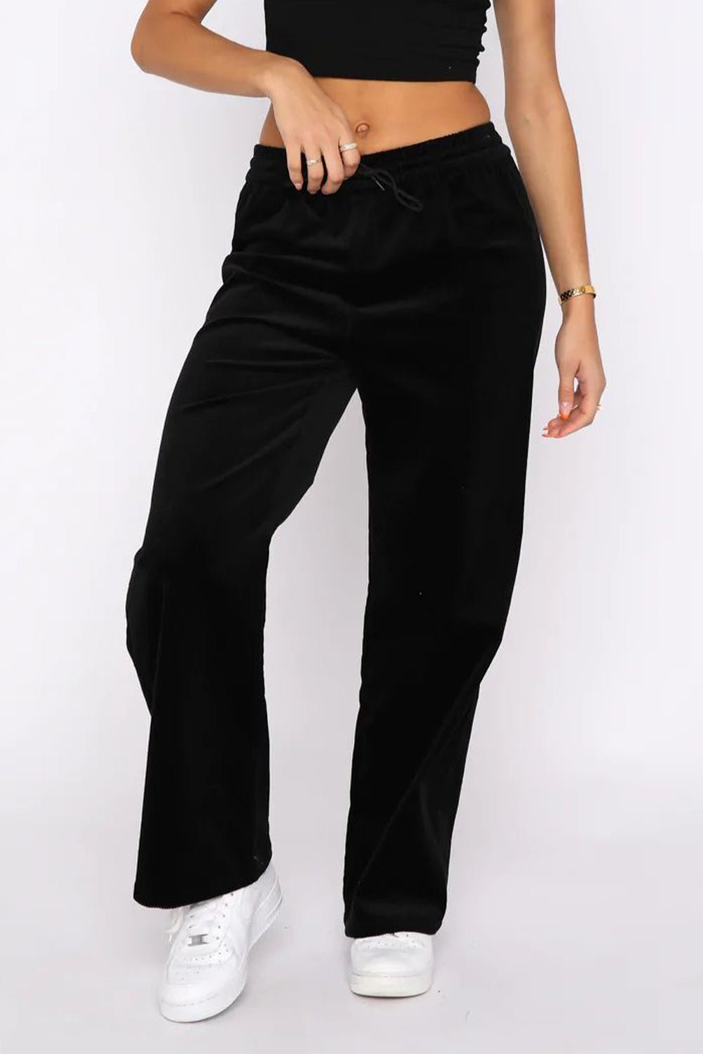 Solid Drawstring Waist Wide Leg Pants - Rooted & Reckless Co.