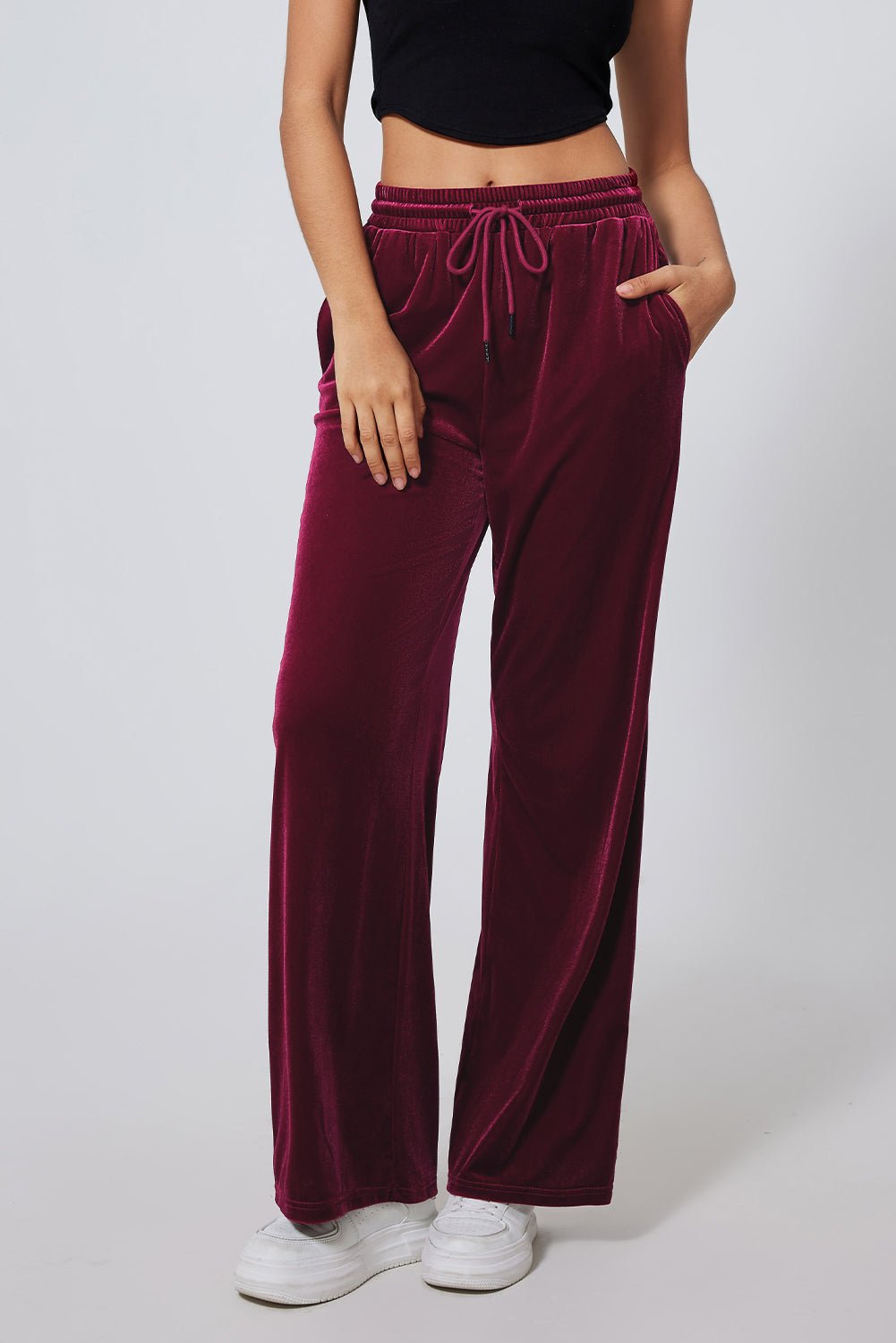 Solid Drawstring Waist Wide Leg Pants - Rooted & Reckless Co.