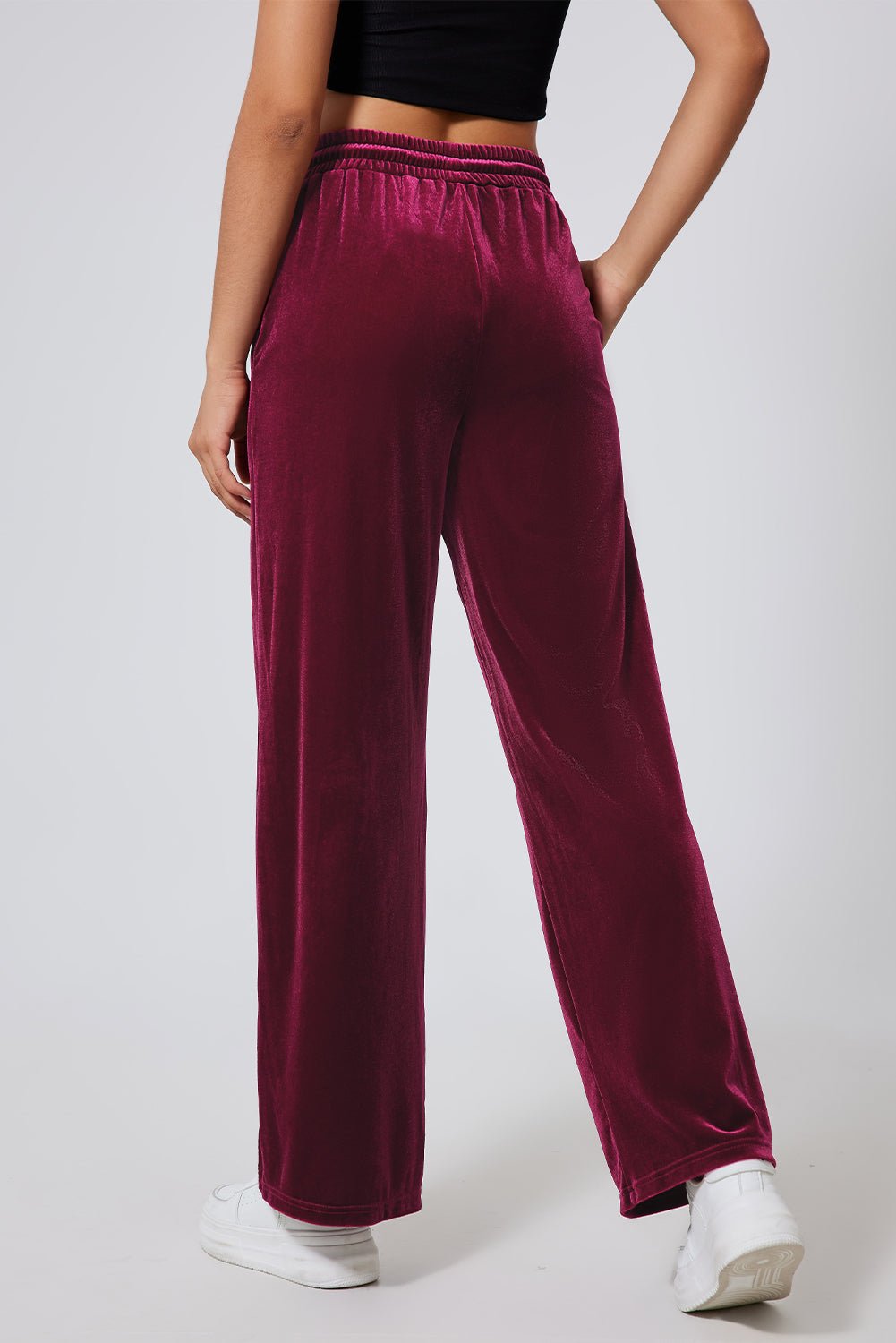 Solid Drawstring Waist Wide Leg Pants - Rooted & Reckless Co.