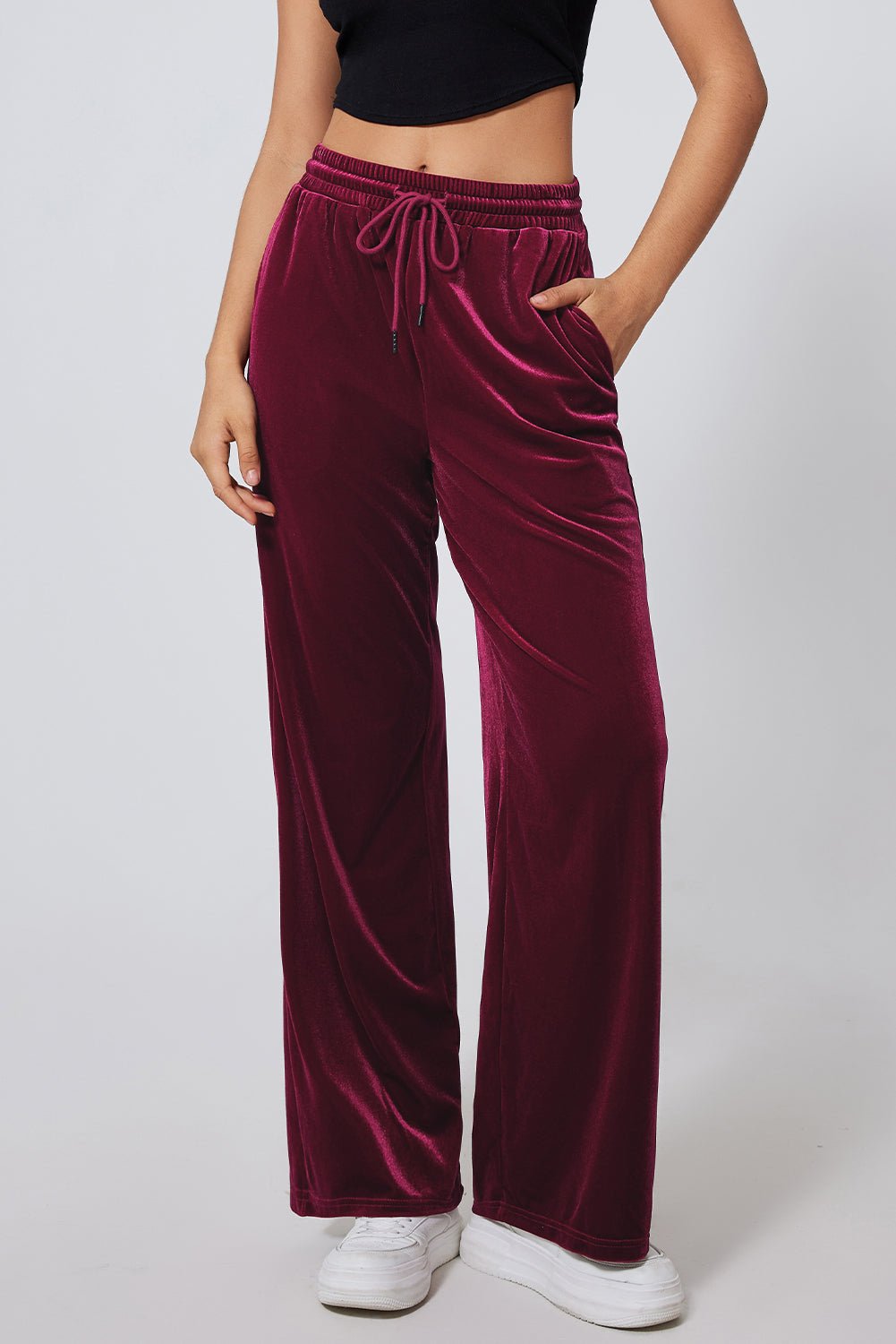 Solid Drawstring Waist Wide Leg Pants - Rooted & Reckless Co.