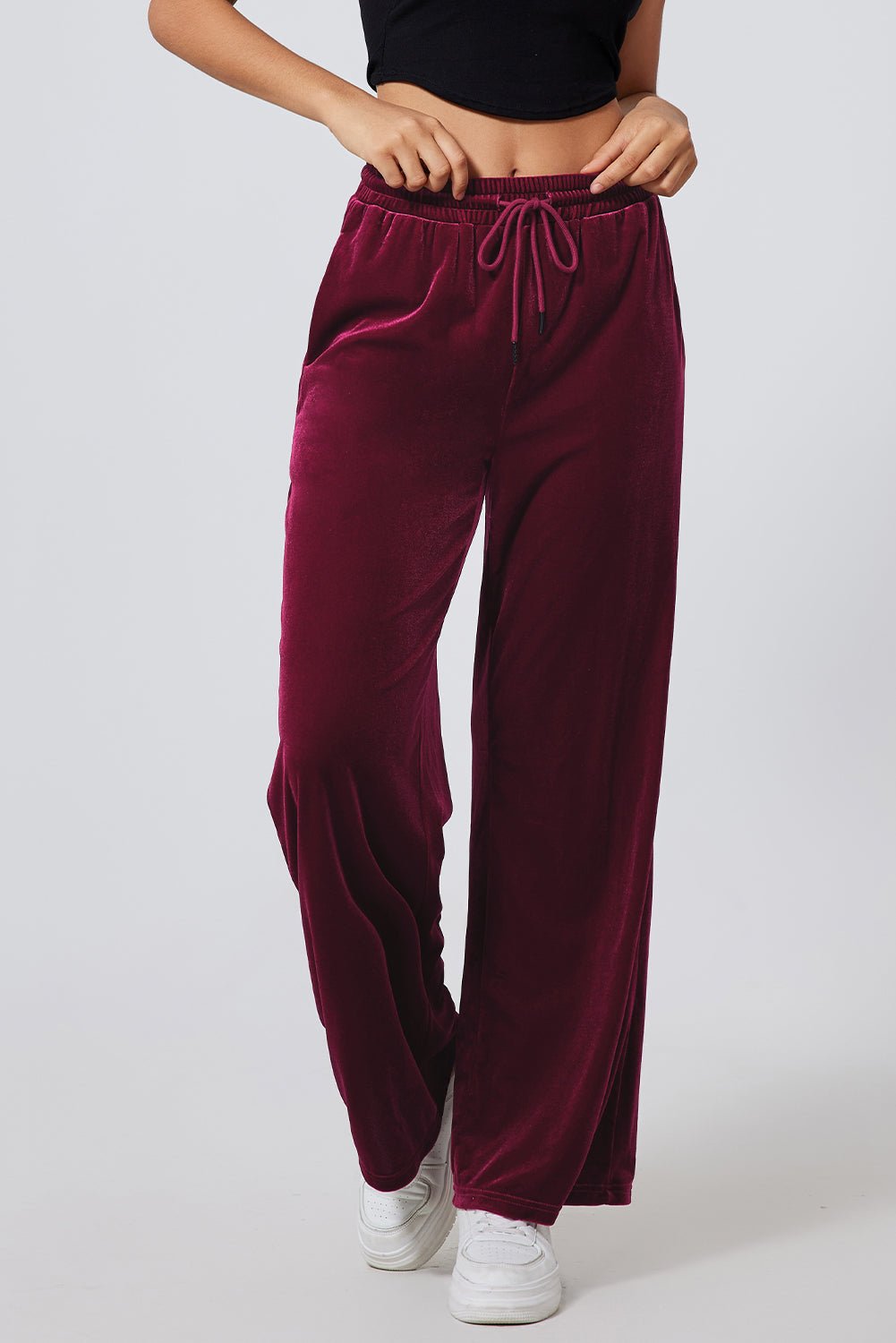 Solid Drawstring Waist Wide Leg Pants - Rooted & Reckless Co.