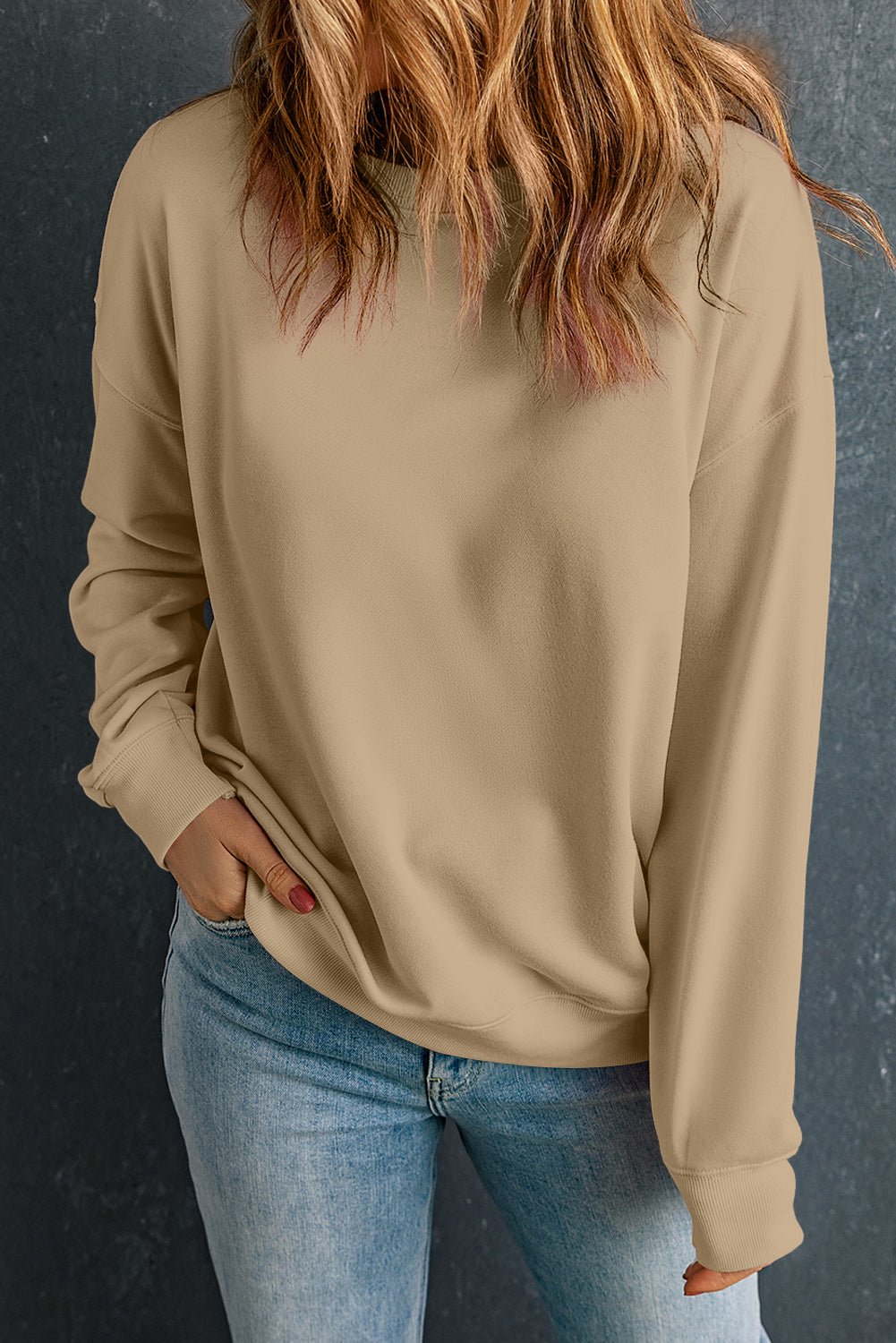 Solid Drop Shoulder Crewneck Pullover Sweatshirt - Rooted & Reckless Co.