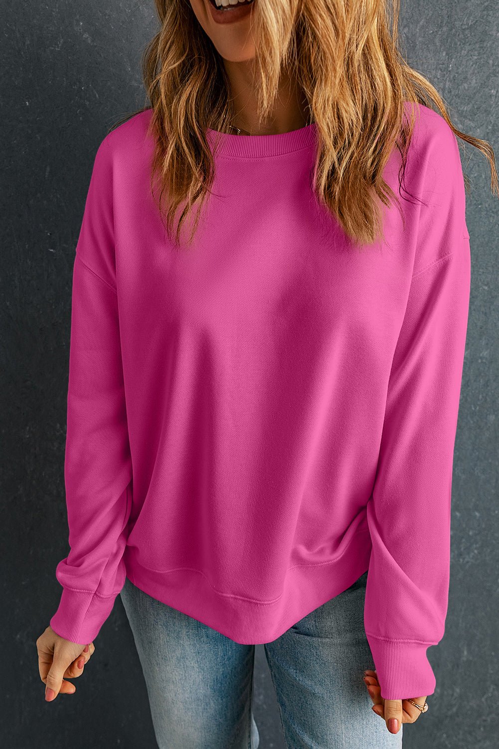 Solid Drop Shoulder Crewneck Pullover Sweatshirt - Rooted & Reckless Co.