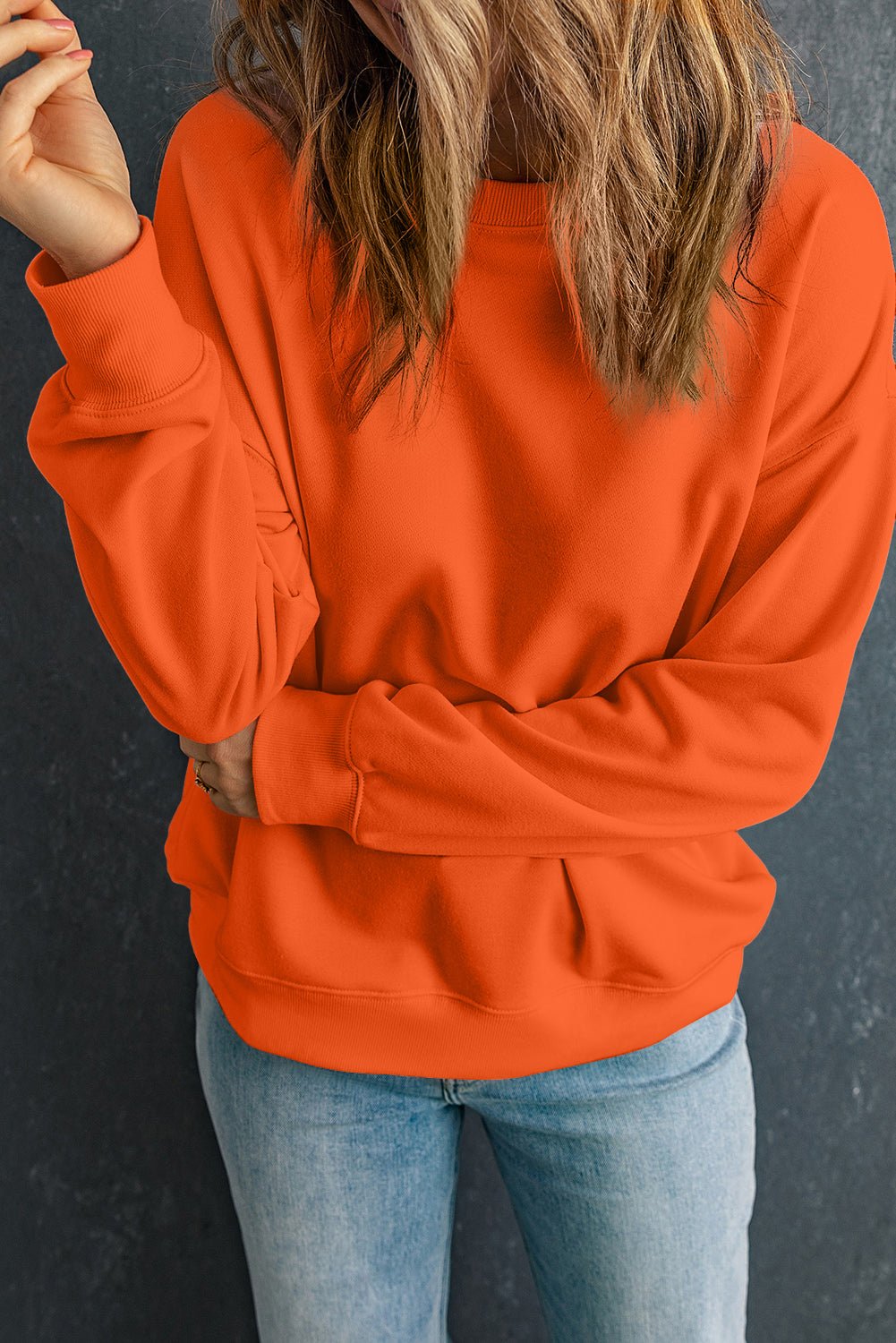 Solid Drop Shoulder Crewneck Pullover Sweatshirt - Rooted & Reckless Co.