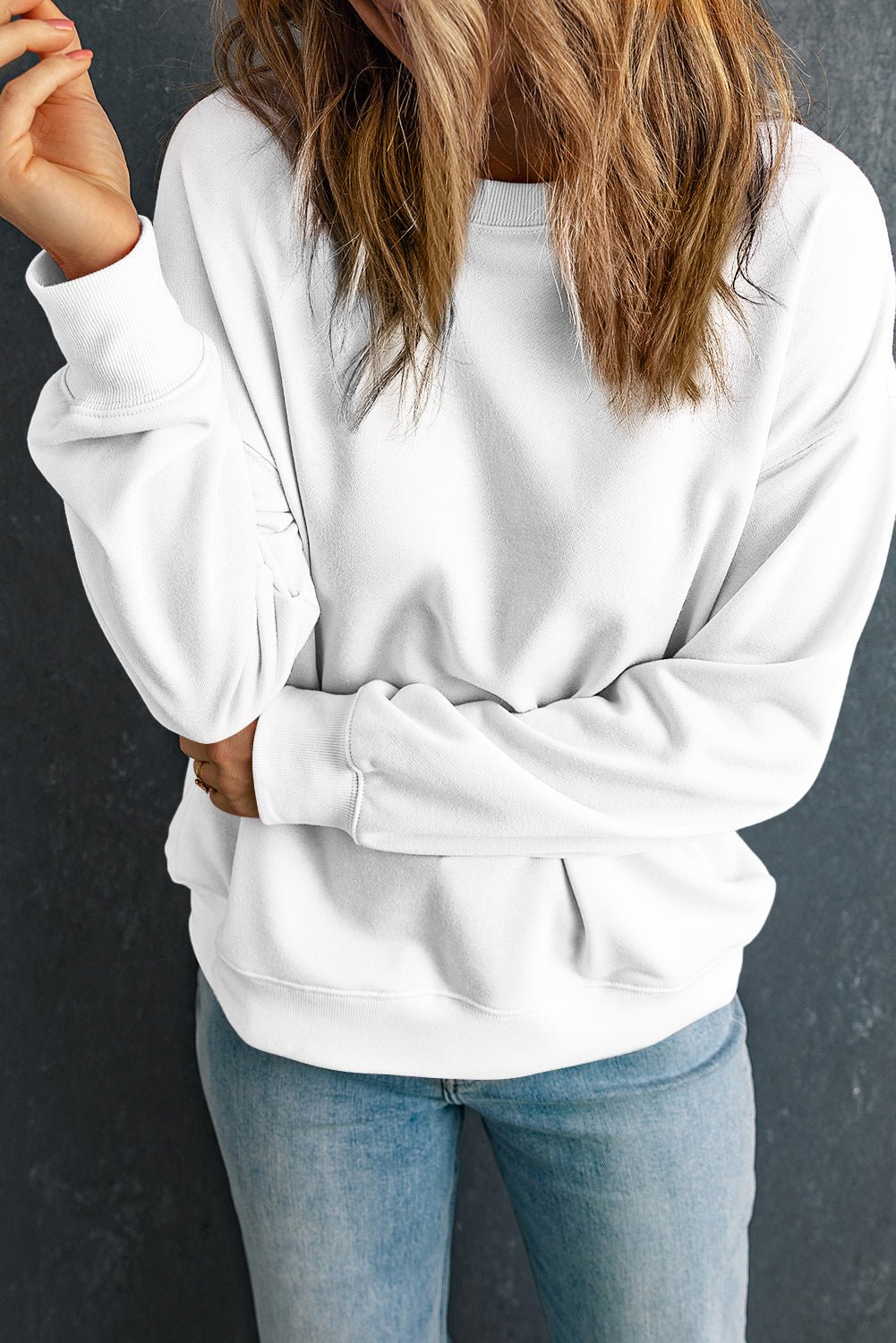 Solid Drop Shoulder Crewneck Pullover Sweatshirt - Rooted & Reckless Co.
