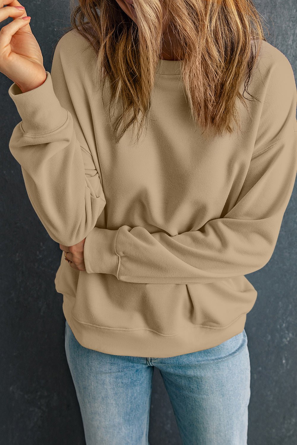 Solid Drop Shoulder Crewneck Pullover Sweatshirt - Rooted & Reckless Co.