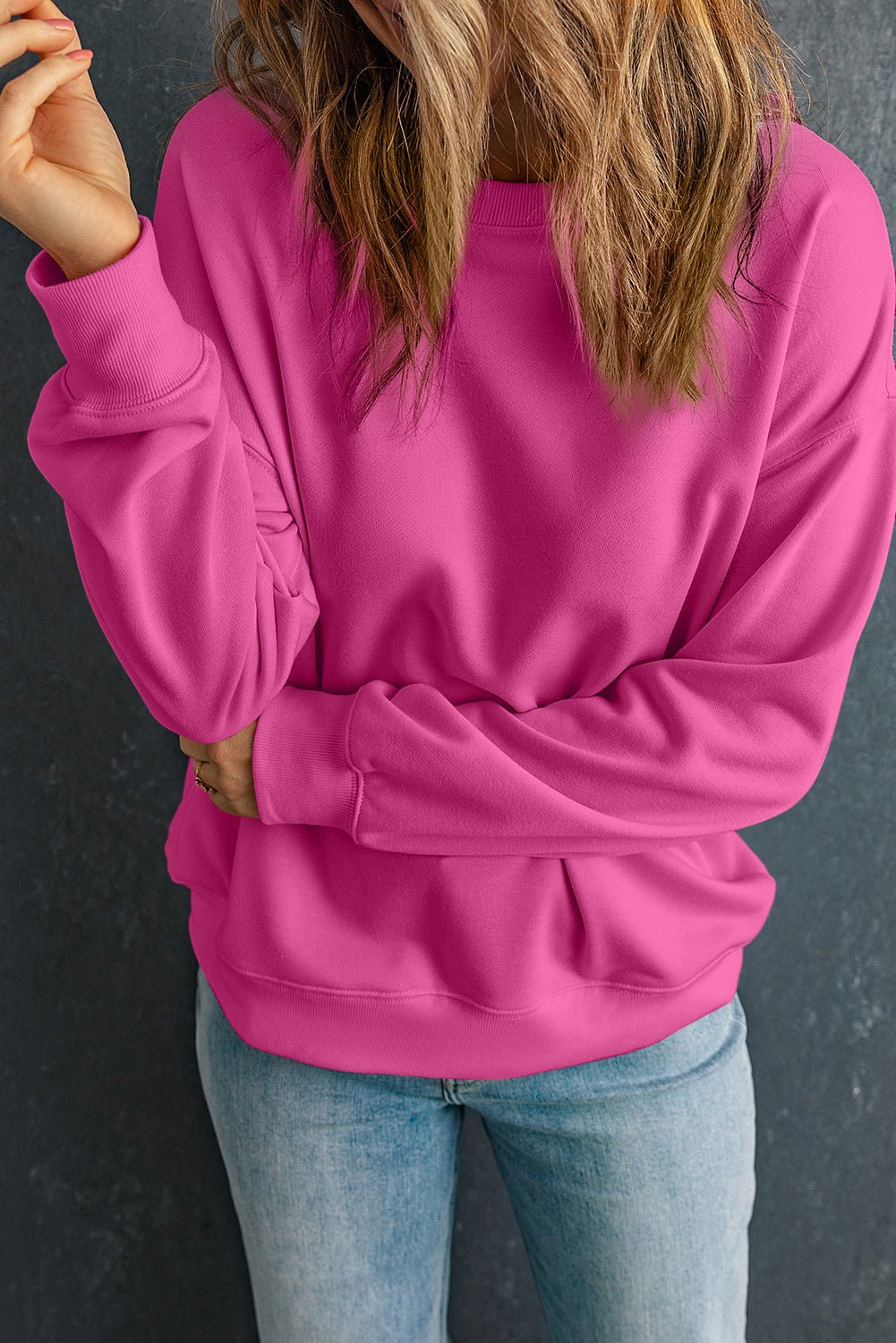 Solid Drop Shoulder Crewneck Pullover Sweatshirt - Rooted & Reckless Co.