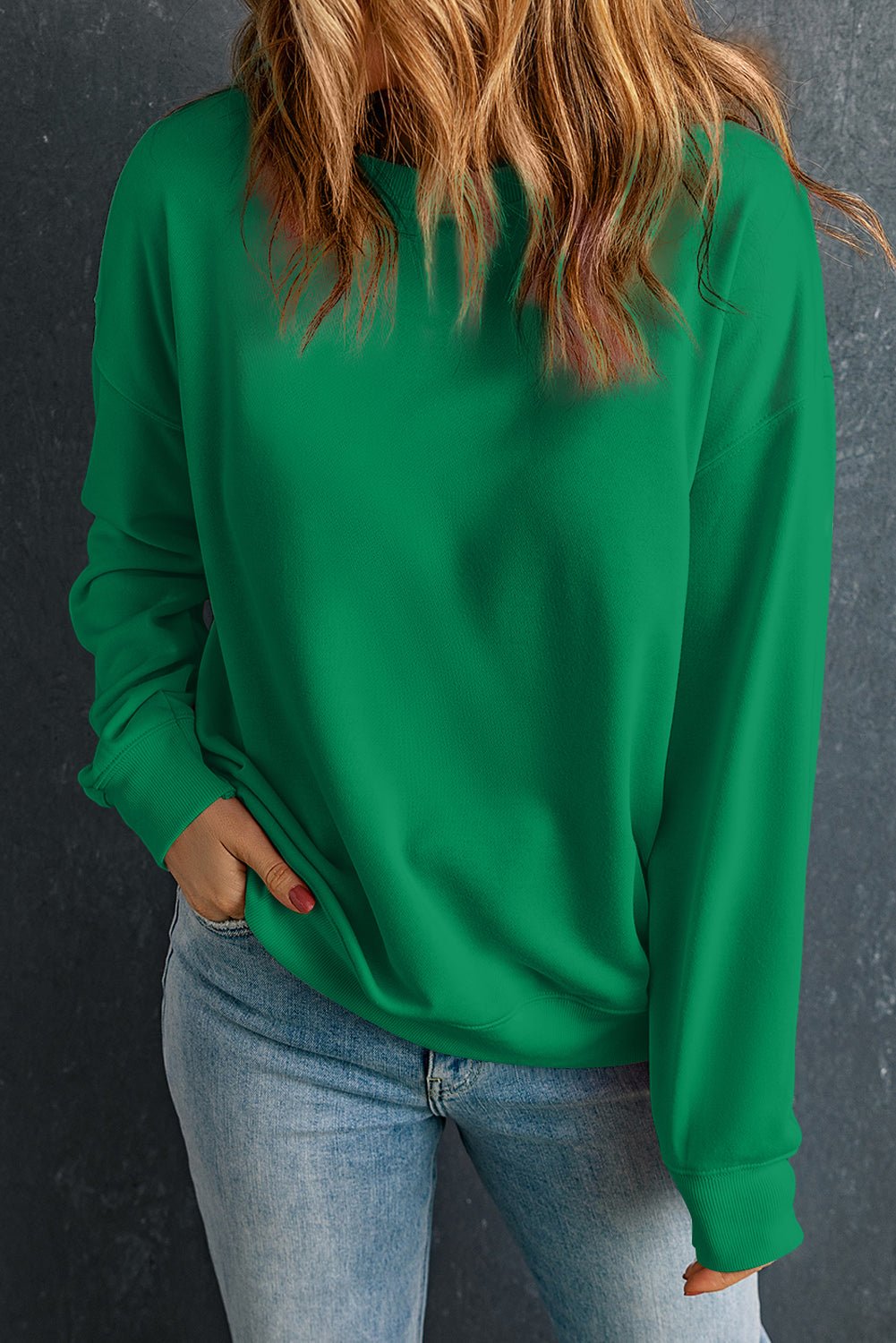 Solid Drop Shoulder Crewneck Pullover Sweatshirt - Rooted & Reckless Co.