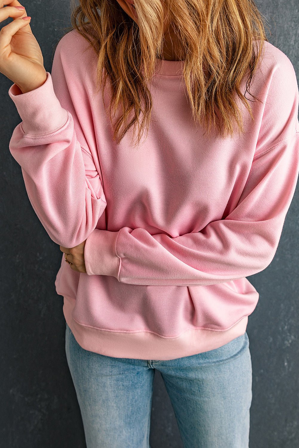 Solid Drop Shoulder Crewneck Pullover Sweatshirt - Rooted & Reckless Co.