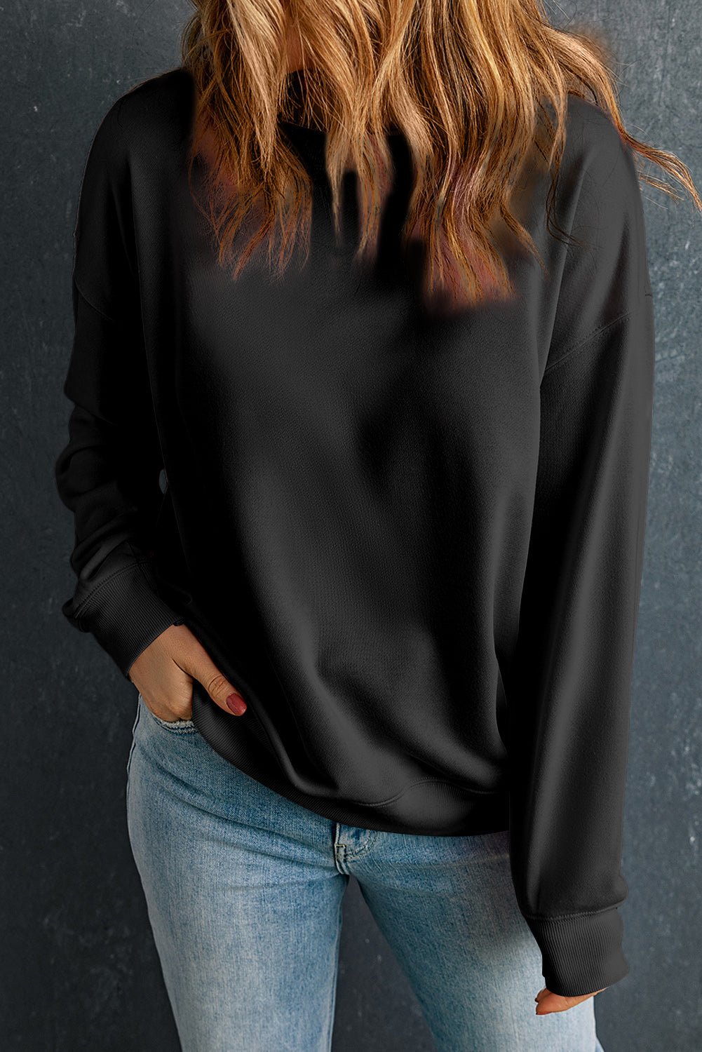 Solid Drop Shoulder Crewneck Pullover Sweatshirt - Rooted & Reckless Co.