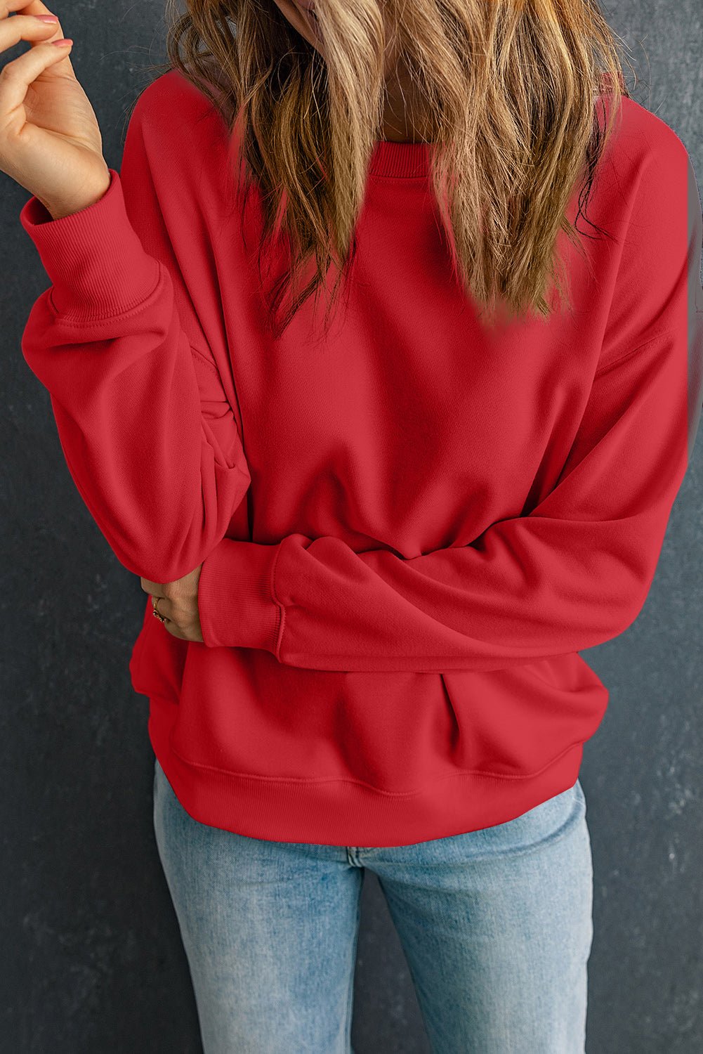 Solid Drop Shoulder Crewneck Pullover Sweatshirt - Rooted & Reckless Co.