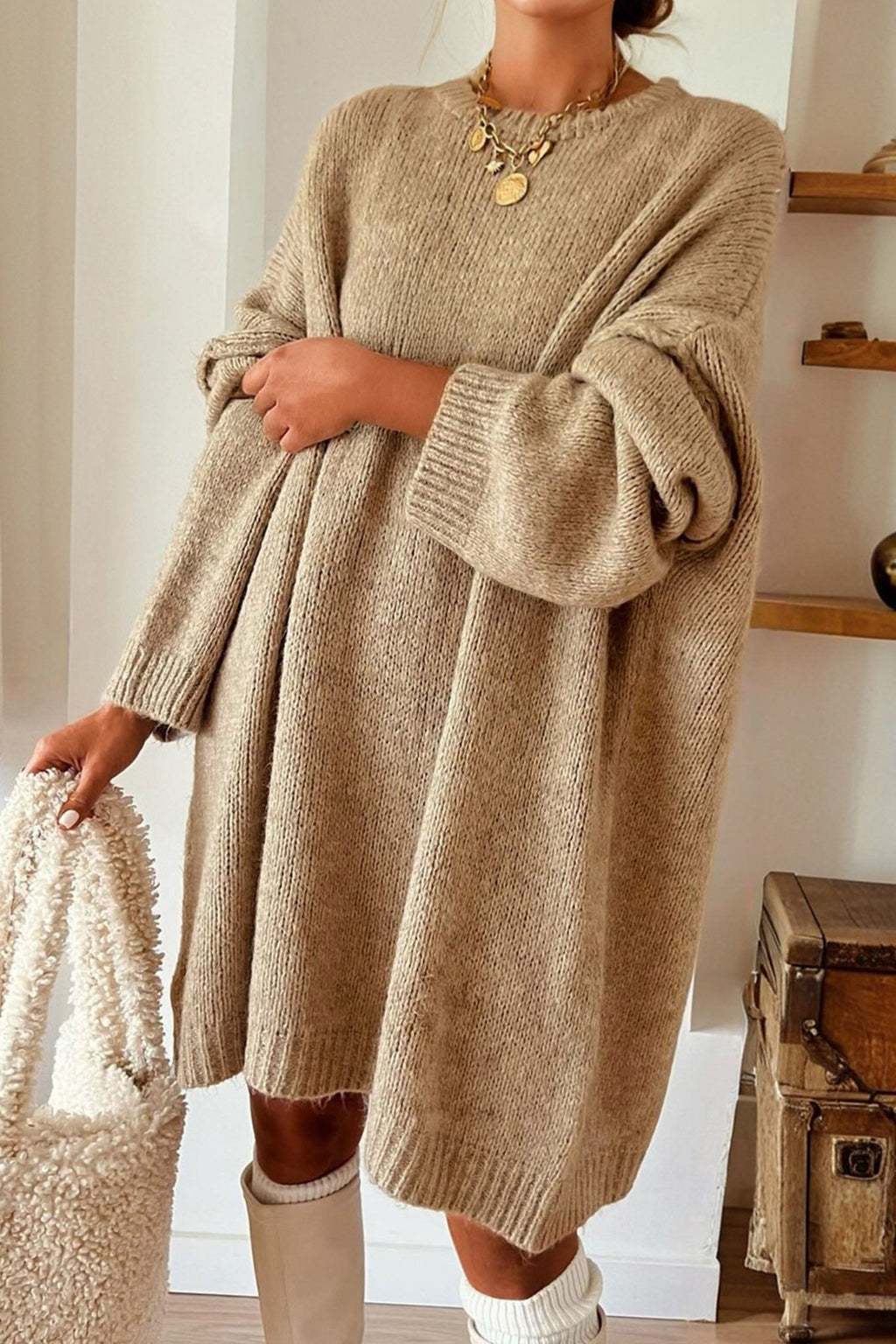 Solid Drop Shoulder Oversize Mini Sweater Dress - Rooted & Reckless Co.