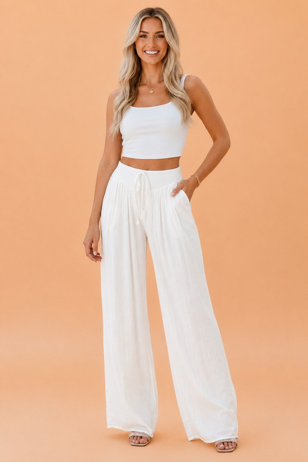 Solid Drop Waist Pleated Wide Leg Pants - Rooted & Reckless Co.