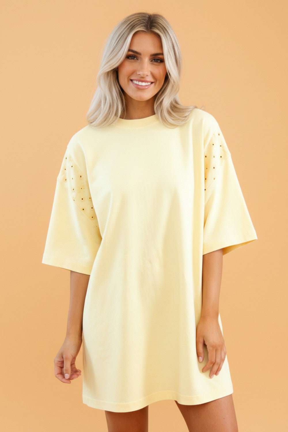 Solid Emboirdered Eyelet Patchwork T-Shirt Dress - Rooted & Reckless Co.