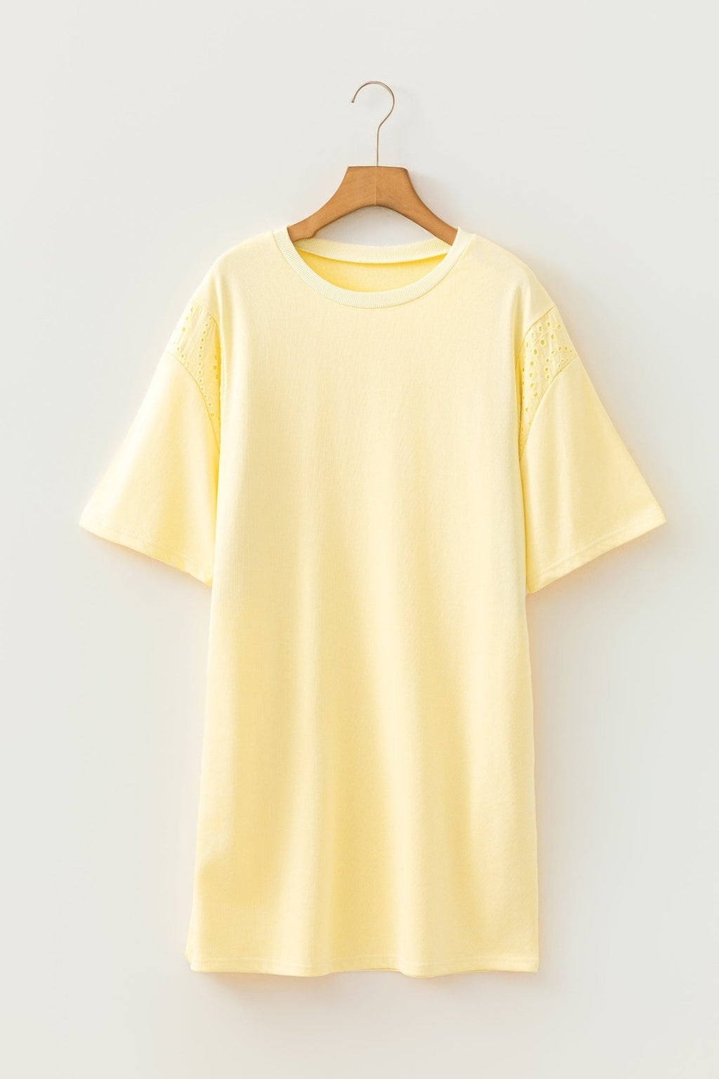 Solid Emboirdered Eyelet Patchwork T-Shirt Dress - Rooted & Reckless Co.