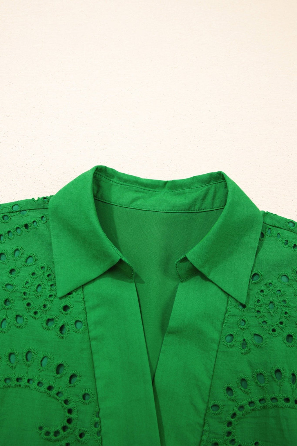 Solid Embroidered Eyelet Collared V-Neck Mini Dress - Rooted & Reckless Co.