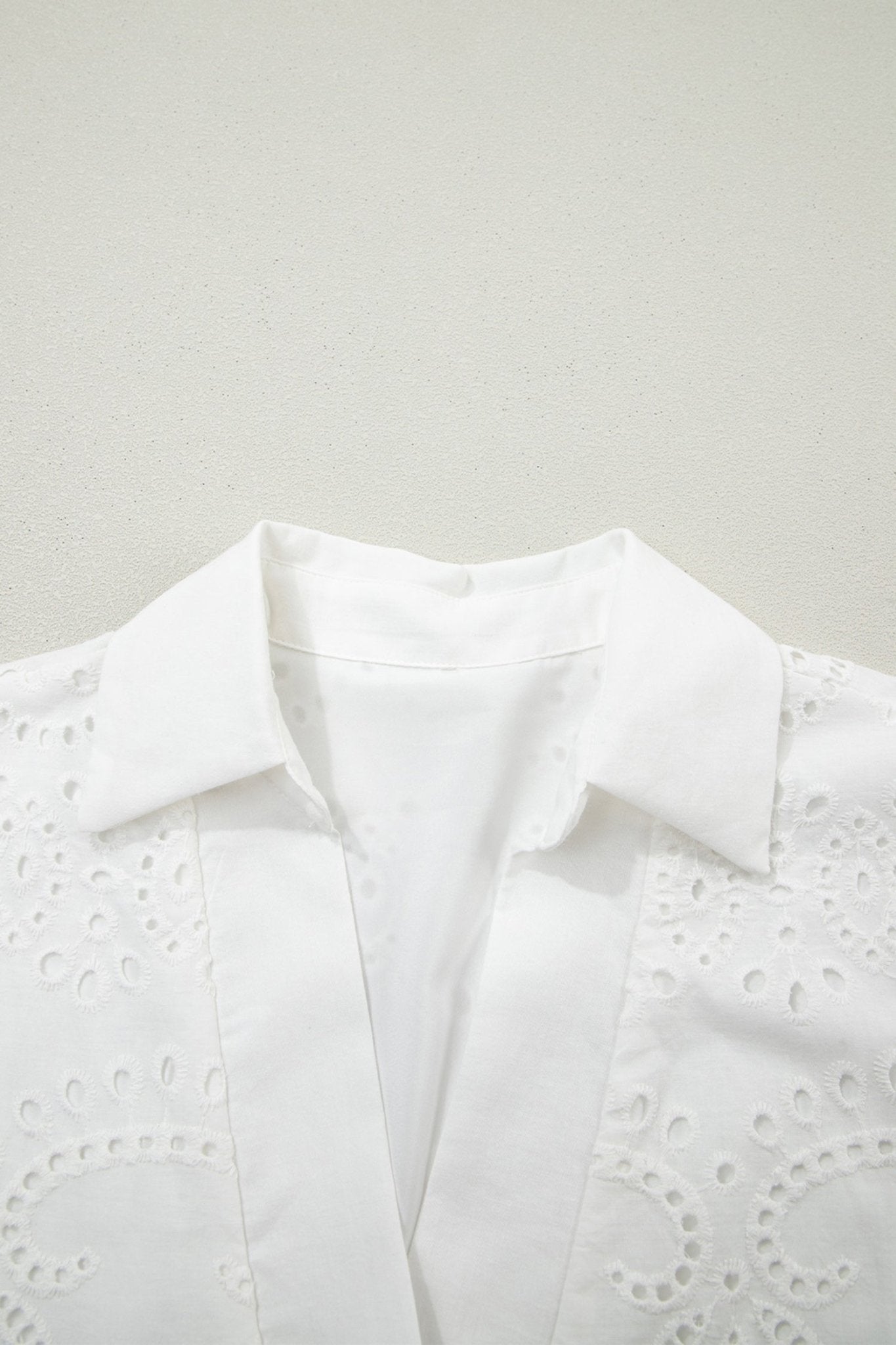 Solid Embroidered Eyelet Collared V-Neck Mini Dress - Rooted & Reckless Co.