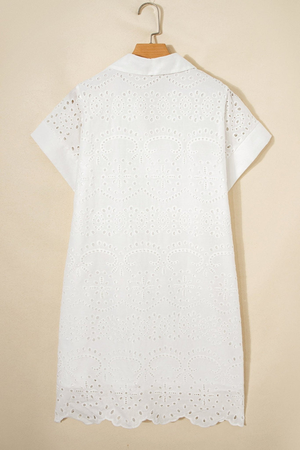 Solid Embroidered Eyelet Collared V-Neck Mini Dress - Rooted & Reckless Co.