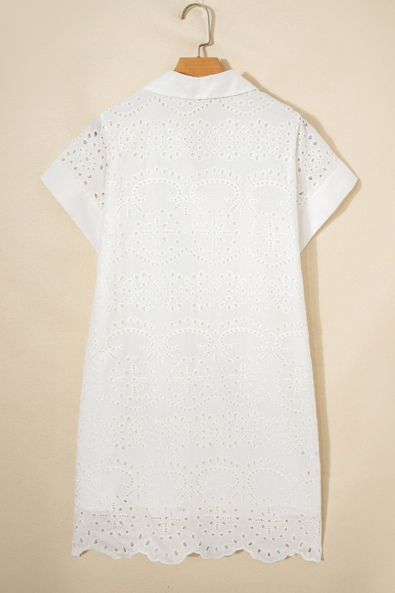 Solid Embroidered Eyelet Collared V-Neck Mini Dress - Rooted & Reckless Co.