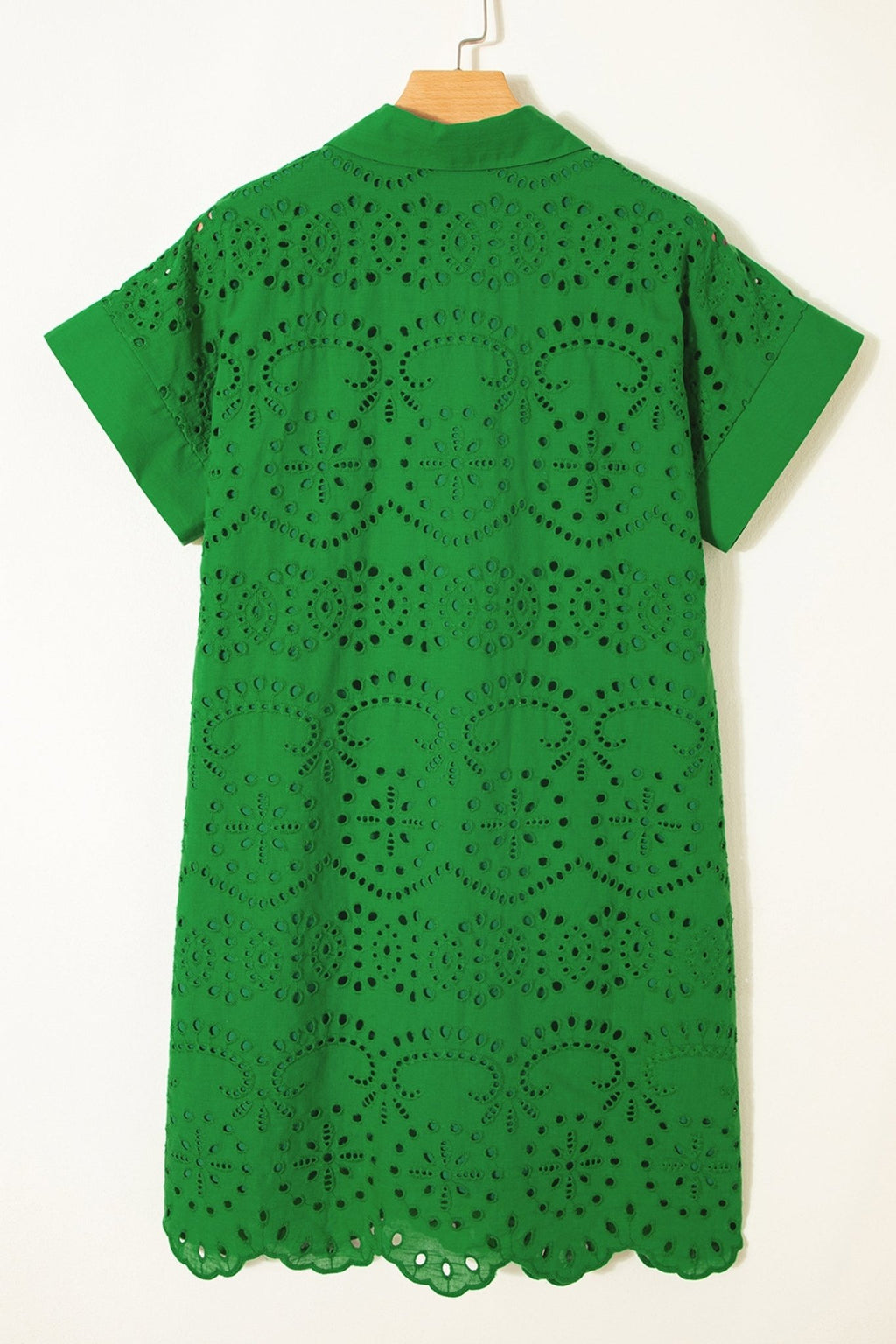 Solid Embroidered Eyelet Collared V-Neck Mini Dress - Rooted & Reckless Co.