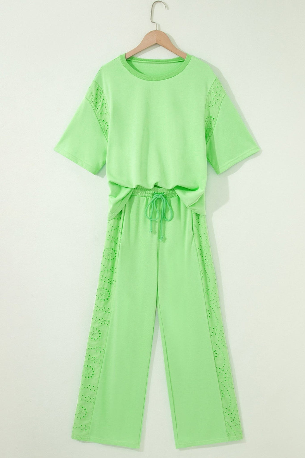 Solid Embroidered Eyelet Patchwork Top & Pants Set - Rooted & Reckless Co.