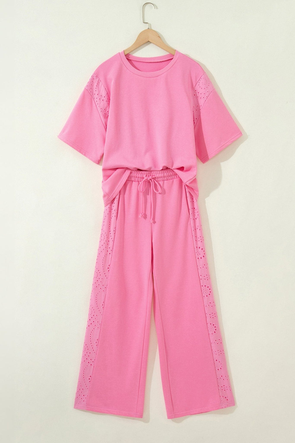 Solid Embroidered Eyelet Patchwork Top & Pants Set - Rooted & Reckless Co.