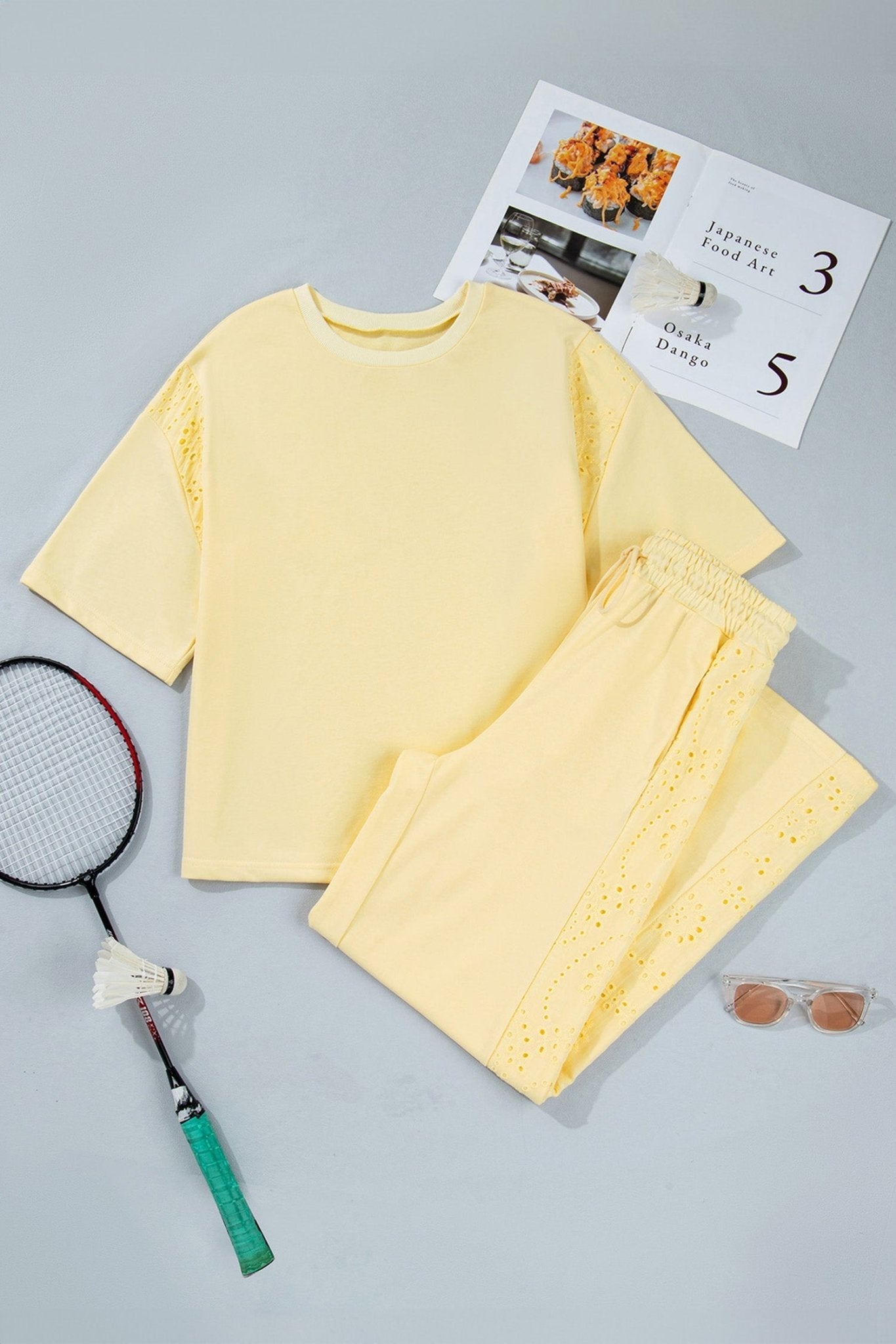 Solid Embroidered Eyelet Patchwork Top & Pants Set - Rooted & Reckless Co.
