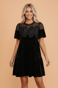 Solid Embroidered Mesh Patchwork Velvet Mini Dress - Rooted & Reckless Co.