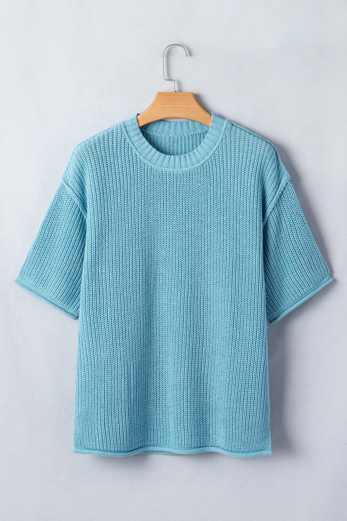 Solid Exposed Seam 3/4 Sleeve Loose Sweater - Rooted & Reckless Co.