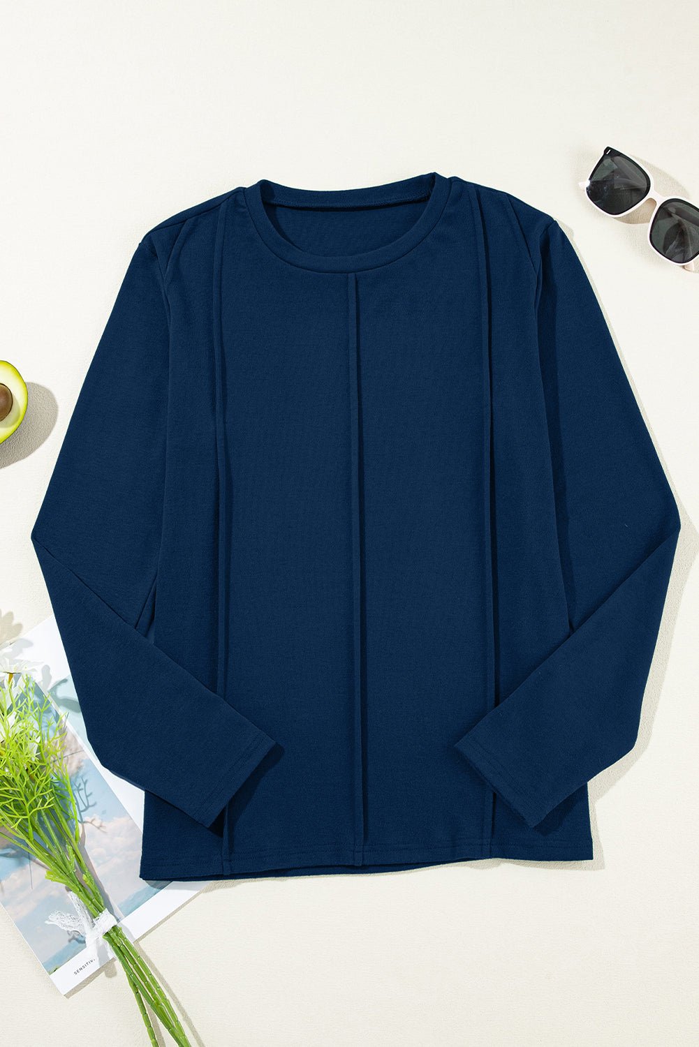 Solid Exposed Seam Crew Neck Long Sleeve Top - Rooted & Reckless Co.