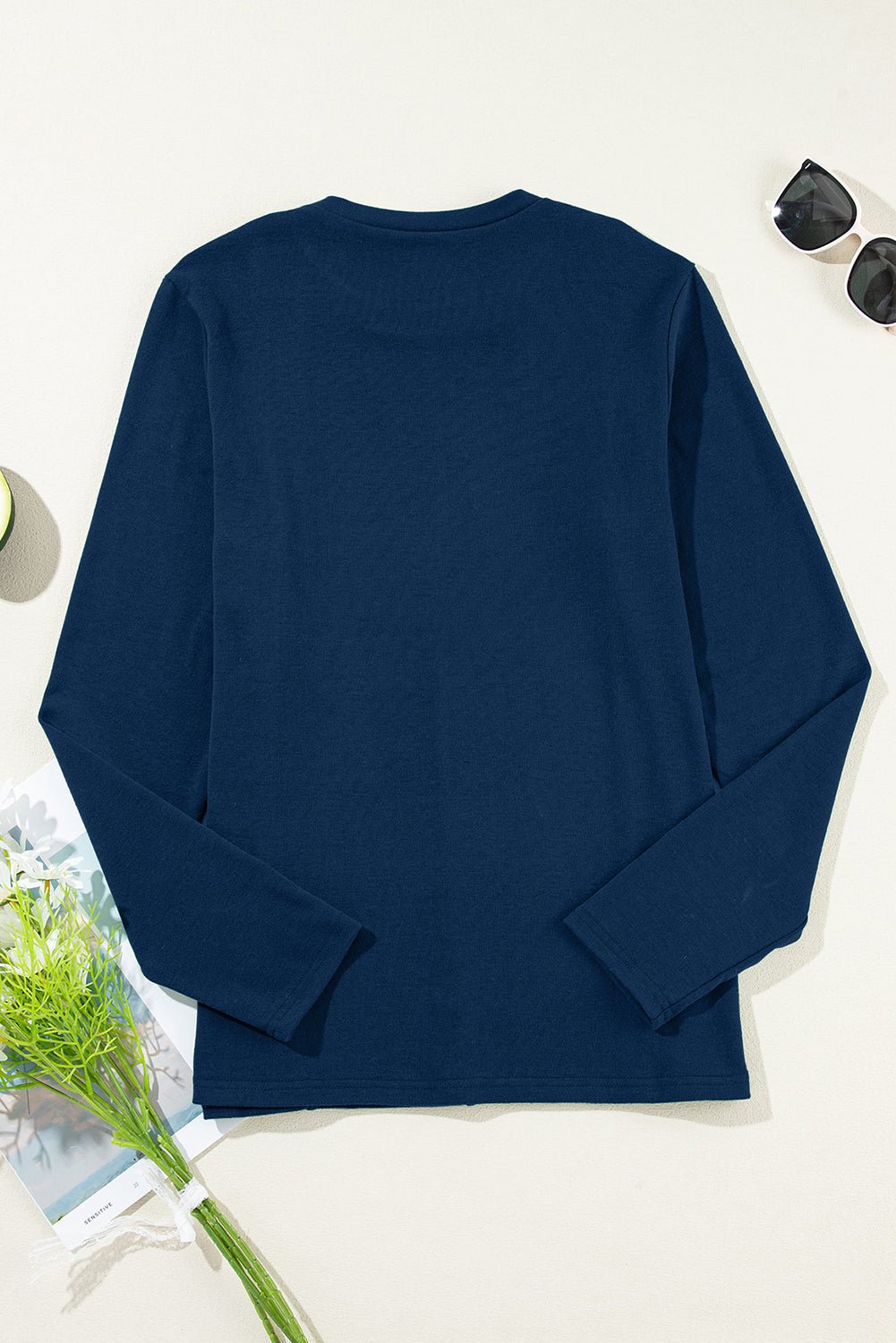 Solid Exposed Seam Crew Neck Long Sleeve Top - Rooted & Reckless Co.
