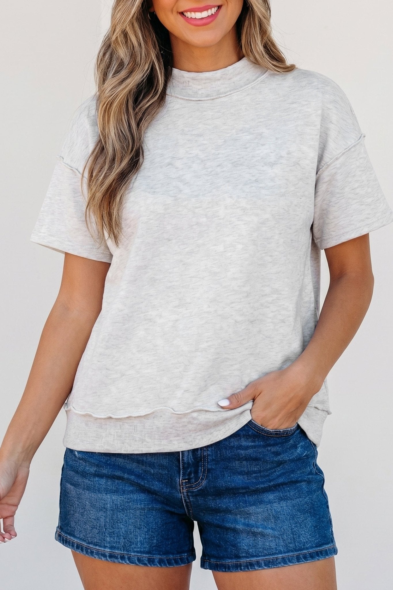 Solid Exposed Seam Mock Neck Tee - Rooted & Reckless Co.