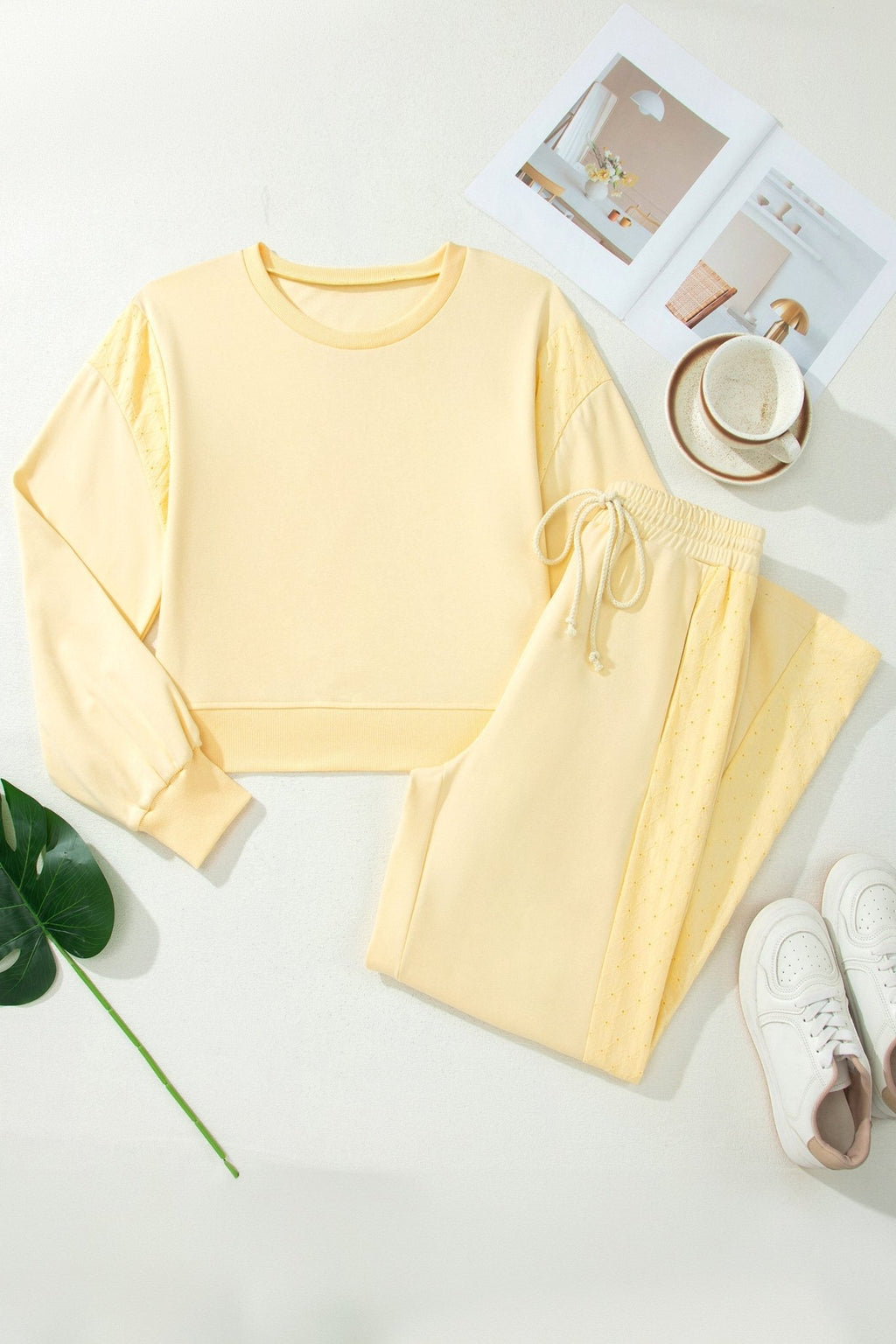 Solid Eyelet Embroidered Pullover & Drawstring Pants Set - Rooted & Reckless Co.