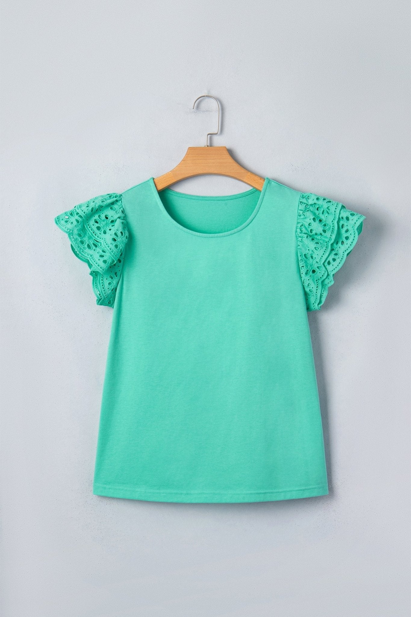 Solid Eyelet Lace Ruffle Cap Sleeve Top - Rooted & Reckless Co.