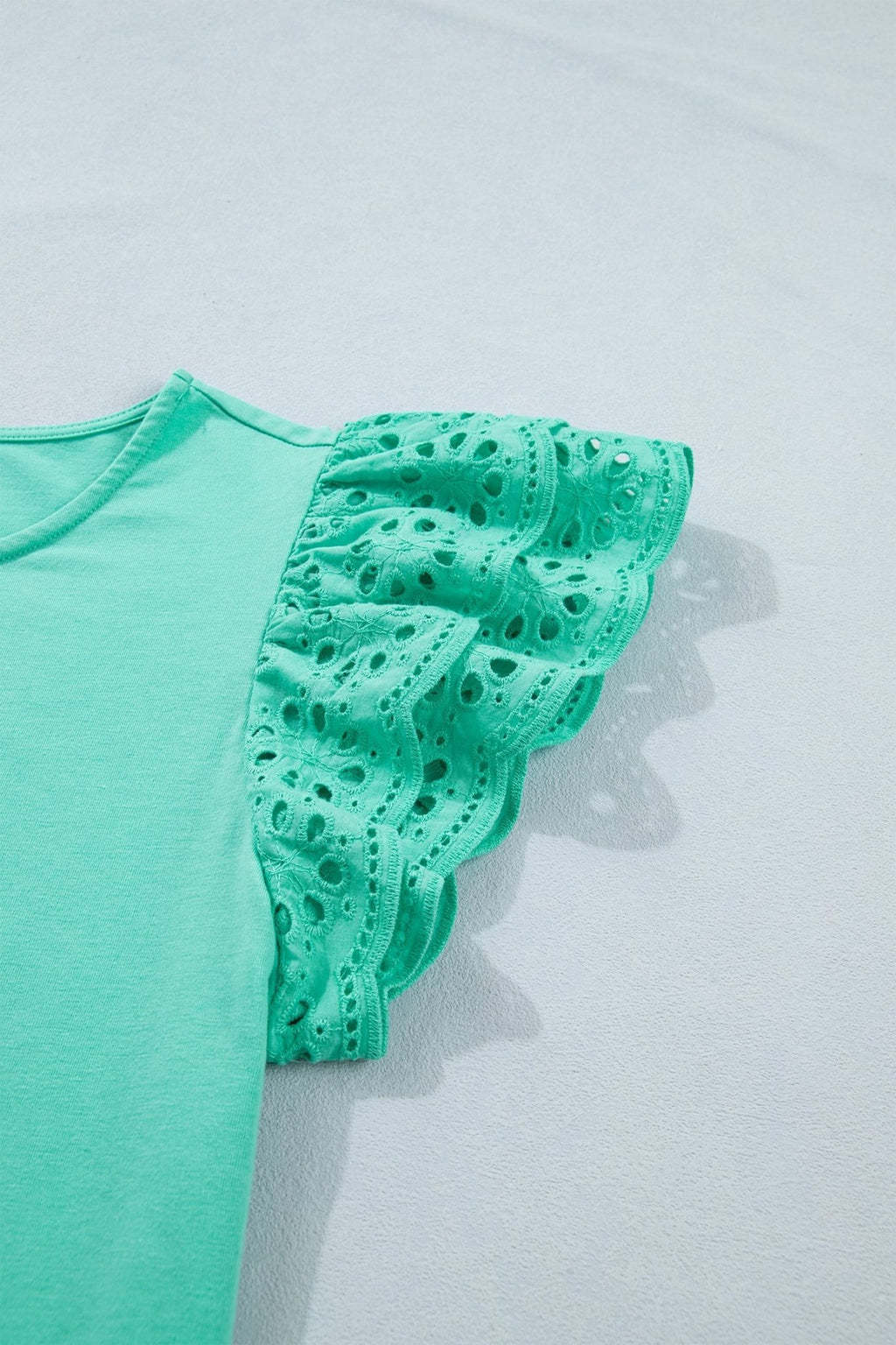 Solid Eyelet Lace Ruffle Cap Sleeve Top - Rooted & Reckless Co.