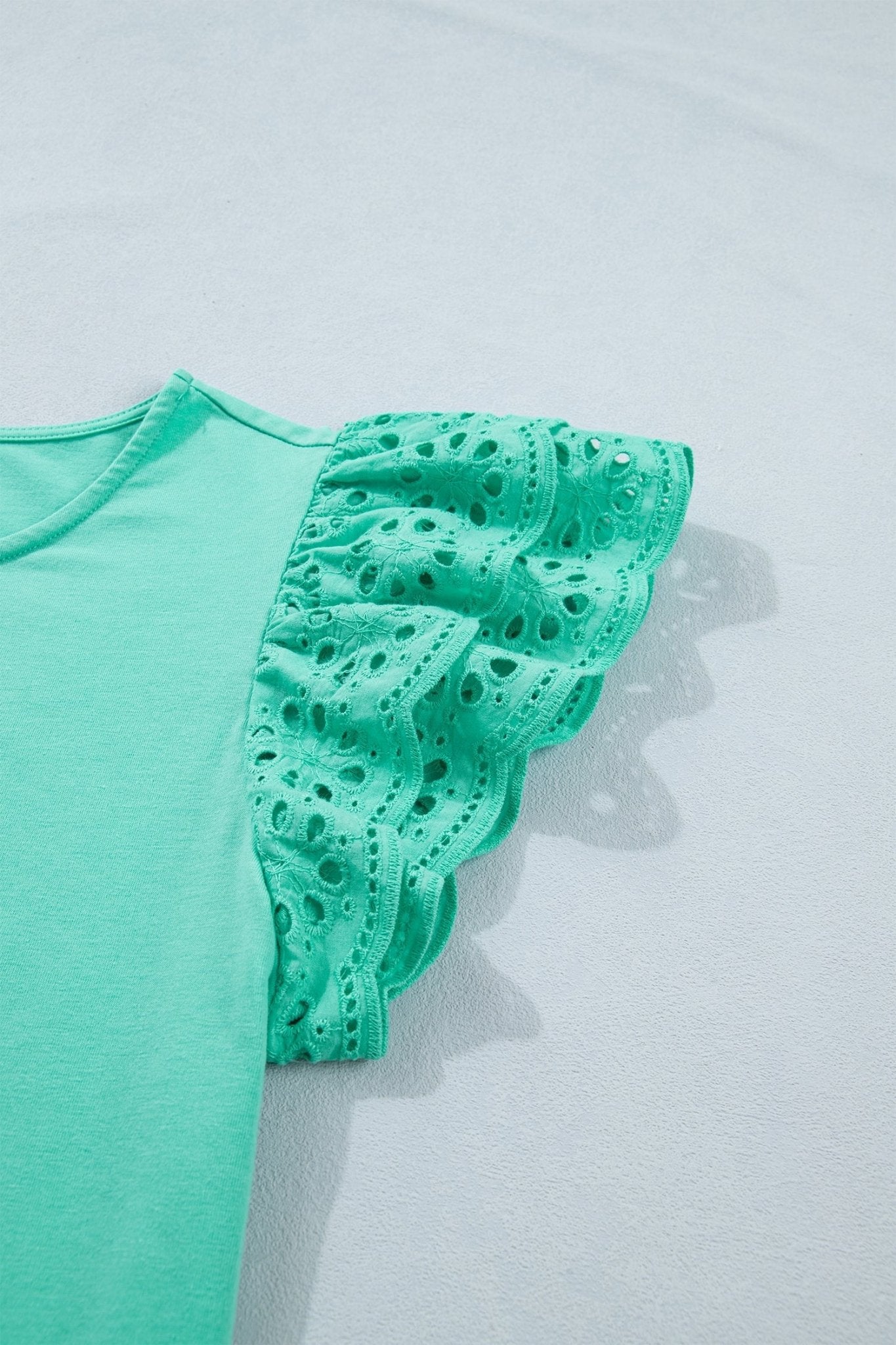 Solid Eyelet Lace Ruffle Cap Sleeve Top - Rooted & Reckless Co.