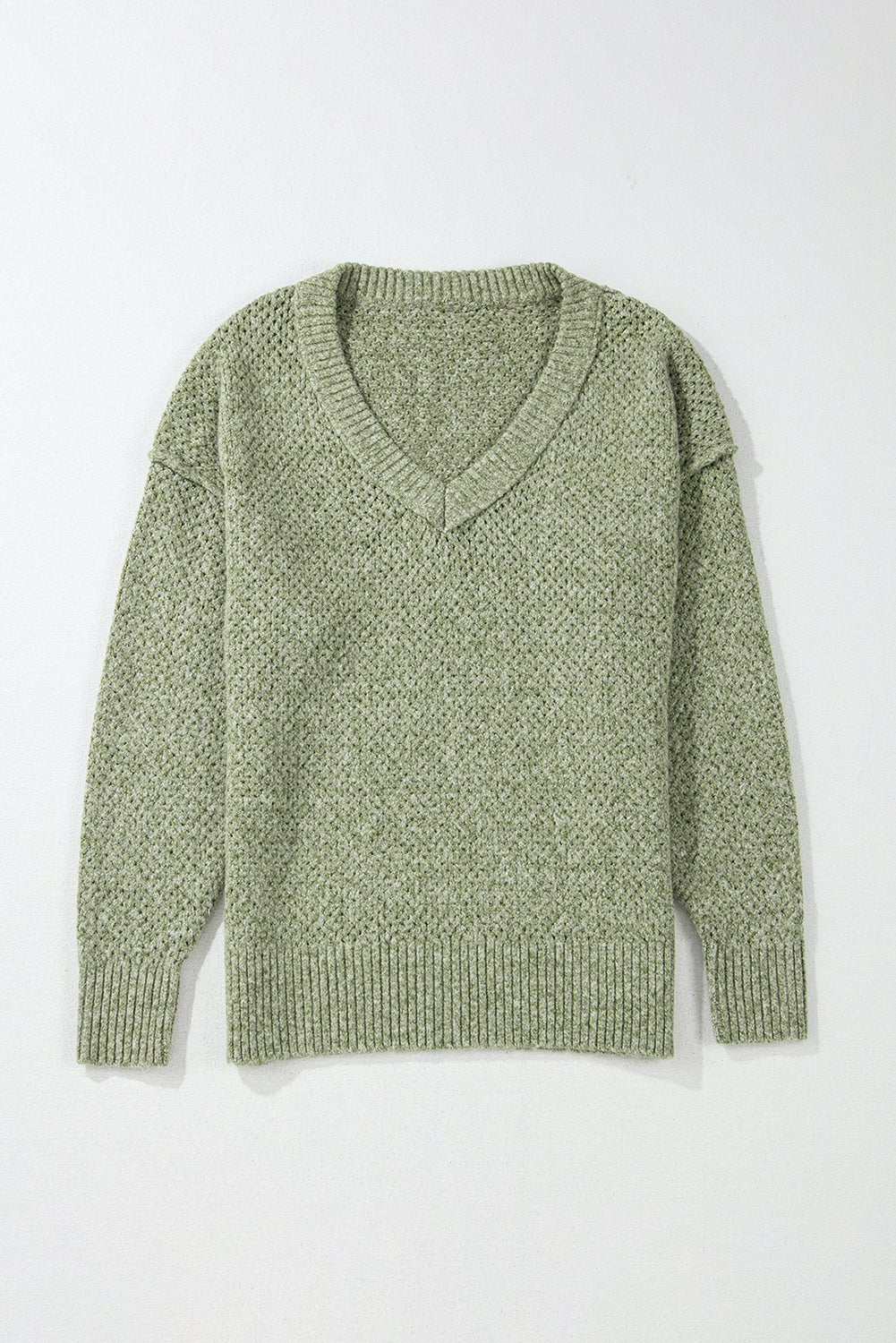 Solid Eyelet V-Neck Drop Shoulder Sweater - Rooted & Reckless Co.