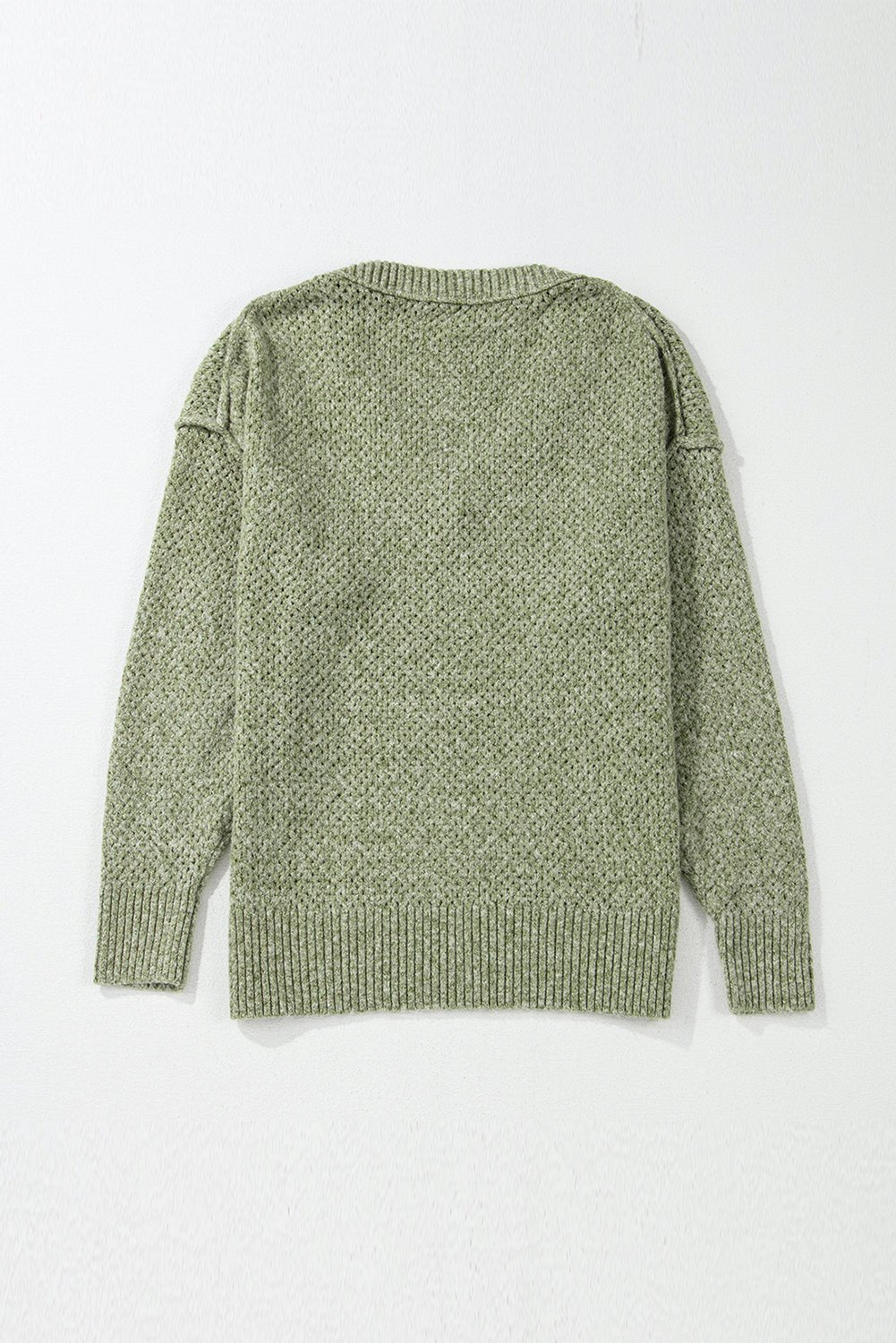 Solid Eyelet V-Neck Drop Shoulder Sweater - Rooted & Reckless Co.