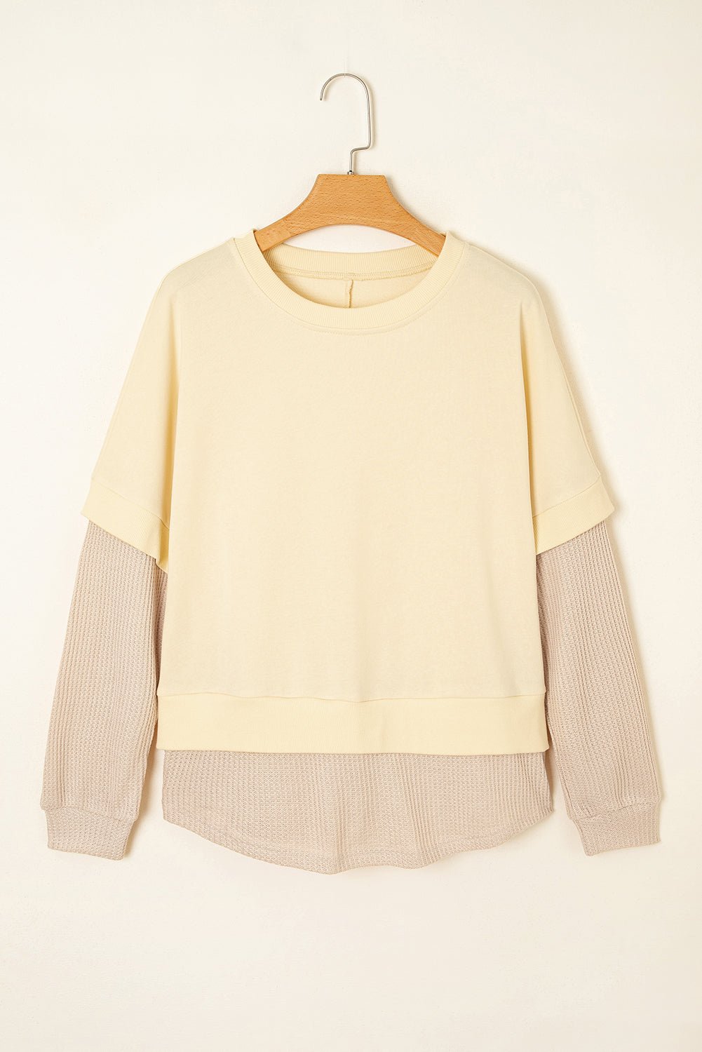 Solid Faux Layered Patchwork Crewneck Sweatshirt - Rooted & Reckless Co.