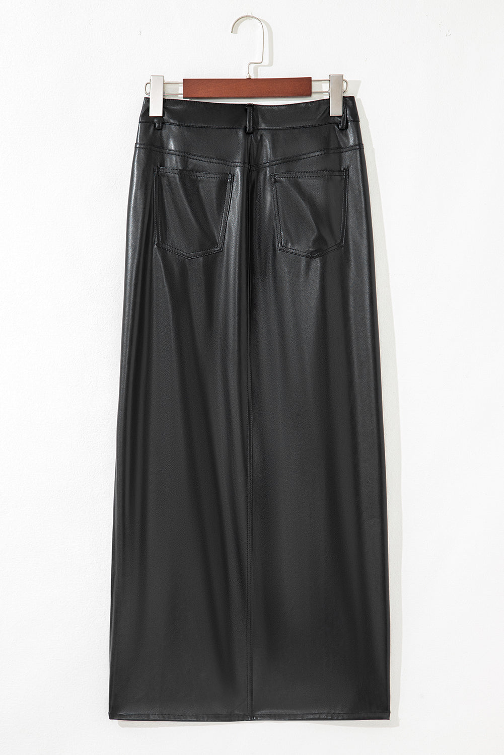 Solid Faux Leather Side Slit Maxi Skirt - Rooted & Reckless Co.