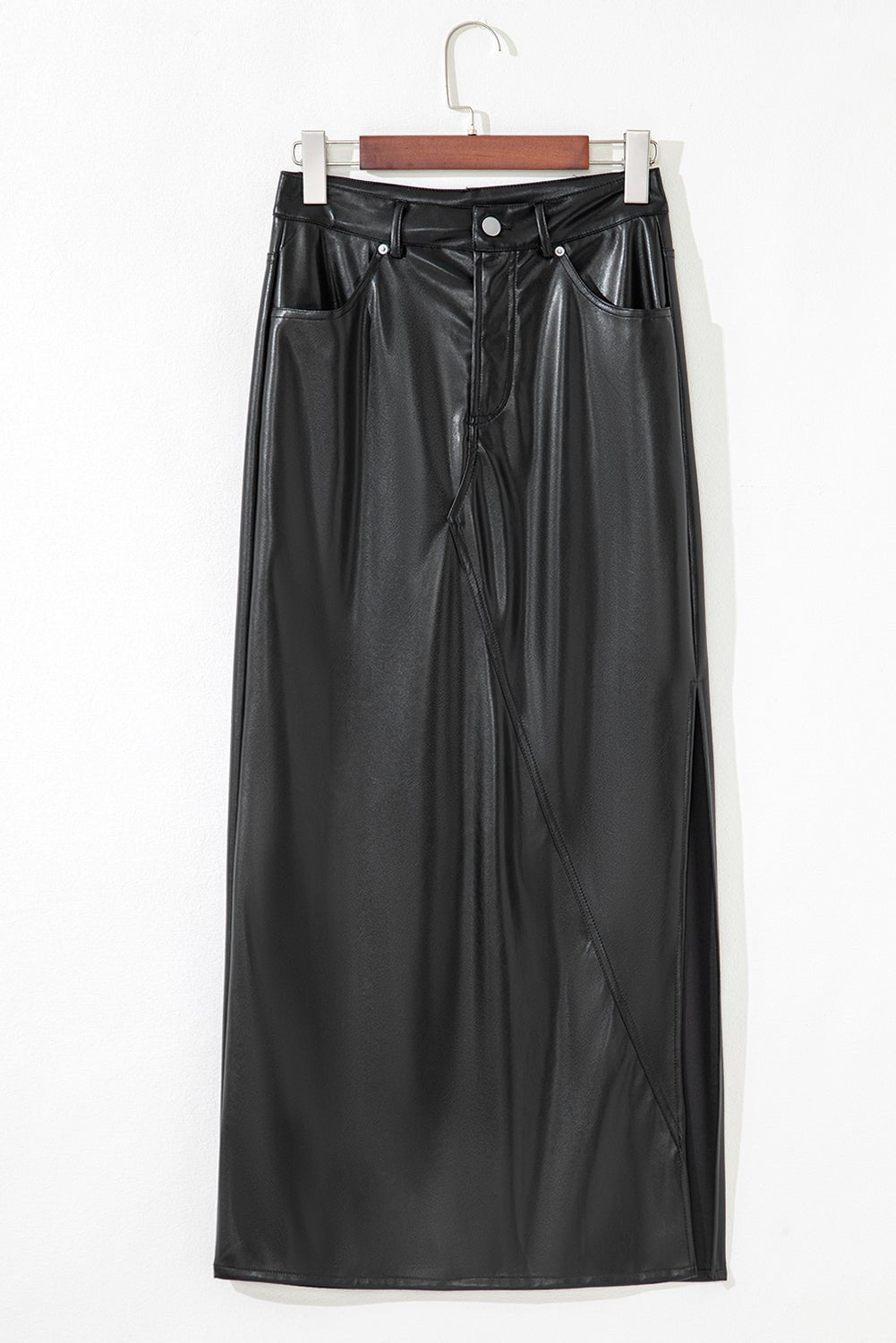 Solid Faux Leather Side Slit Maxi Skirt - Rooted & Reckless Co.
