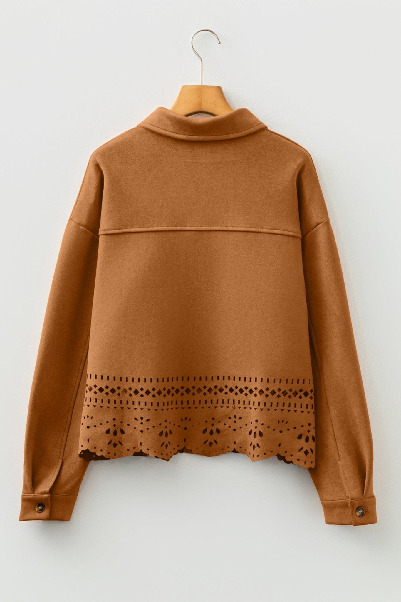Solid Faux Suede Hollowed Jacket - Rooted & Reckless Co.