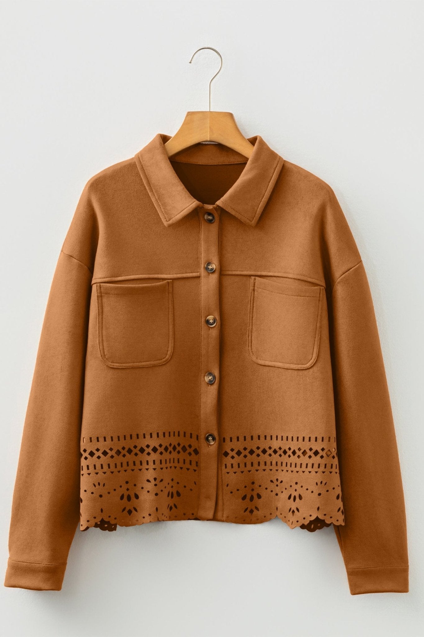 Solid Faux Suede Hollowed Jacket - Rooted & Reckless Co.