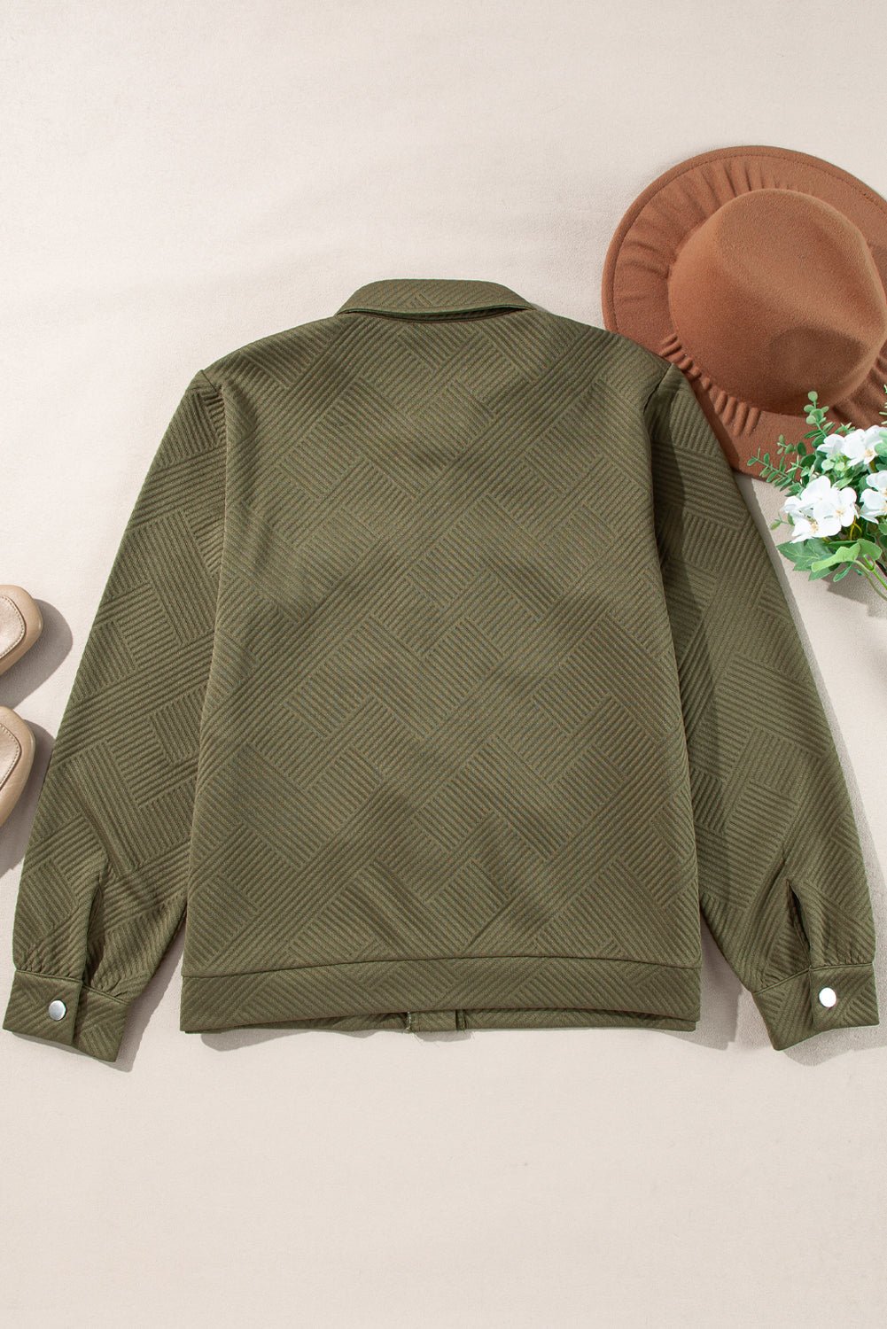 Solid Flap Pocket Shirt Collar Zip Up Jacket - Rooted & Reckless Co.