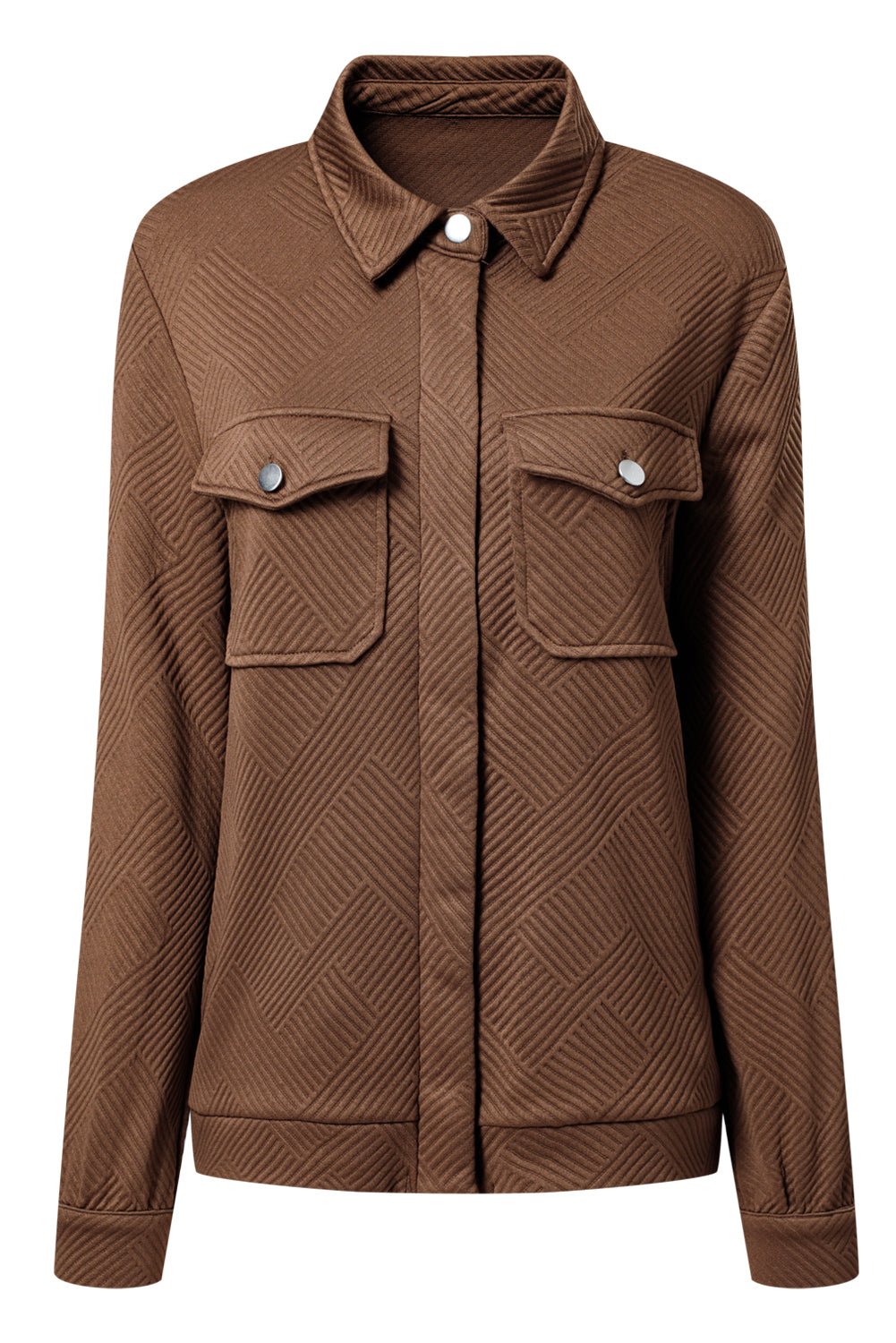Solid Flap Pocket Shirt Collar Zip Up Jacket - Rooted & Reckless Co.