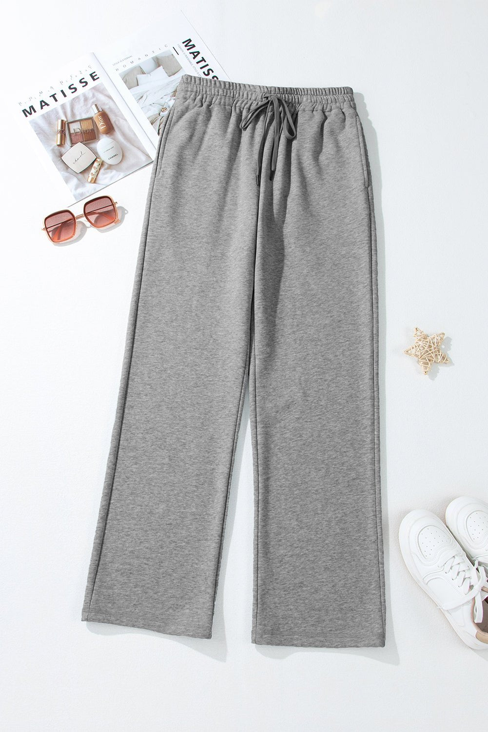 Solid Fleece-Lined Drawstring Waist Pants - Rooted & Reckless Co.